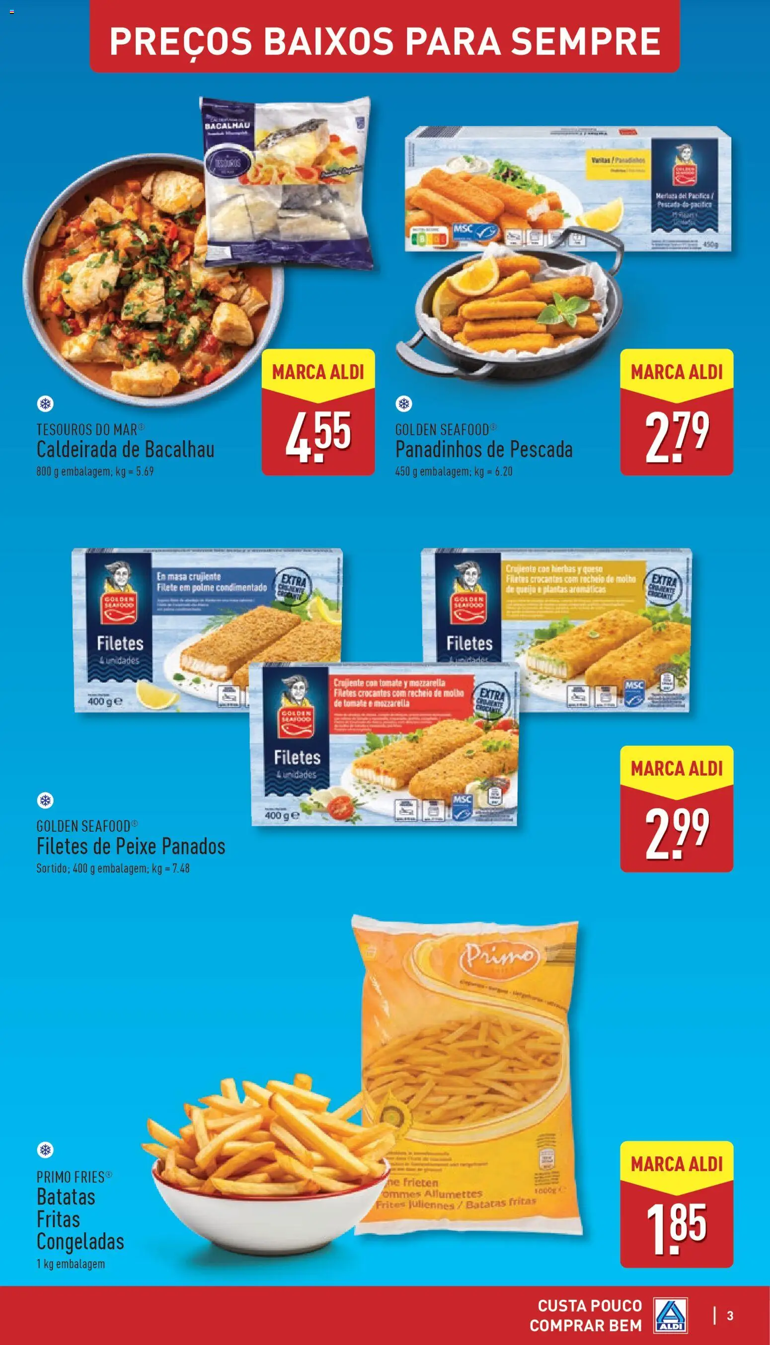 Aldi folheto │ válido de 05.01.2026 | Página: 3 | Produtos: Bacalhau, Queijo, Tomate, Batatas fritas