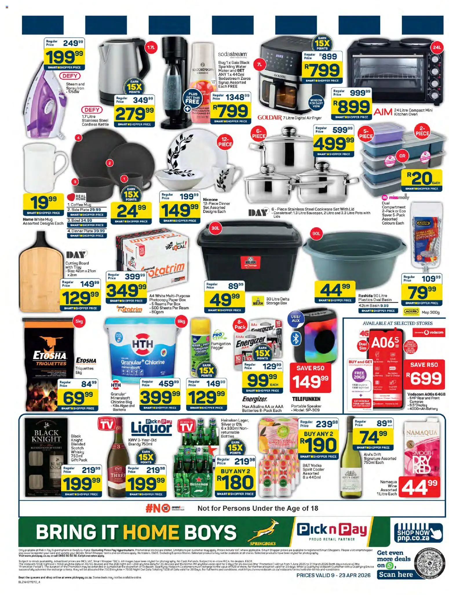New Pick n Pay catalogue – valid from 09.04.2026 | Page: 4 | Products: Kettle, Box, Mop, Wine