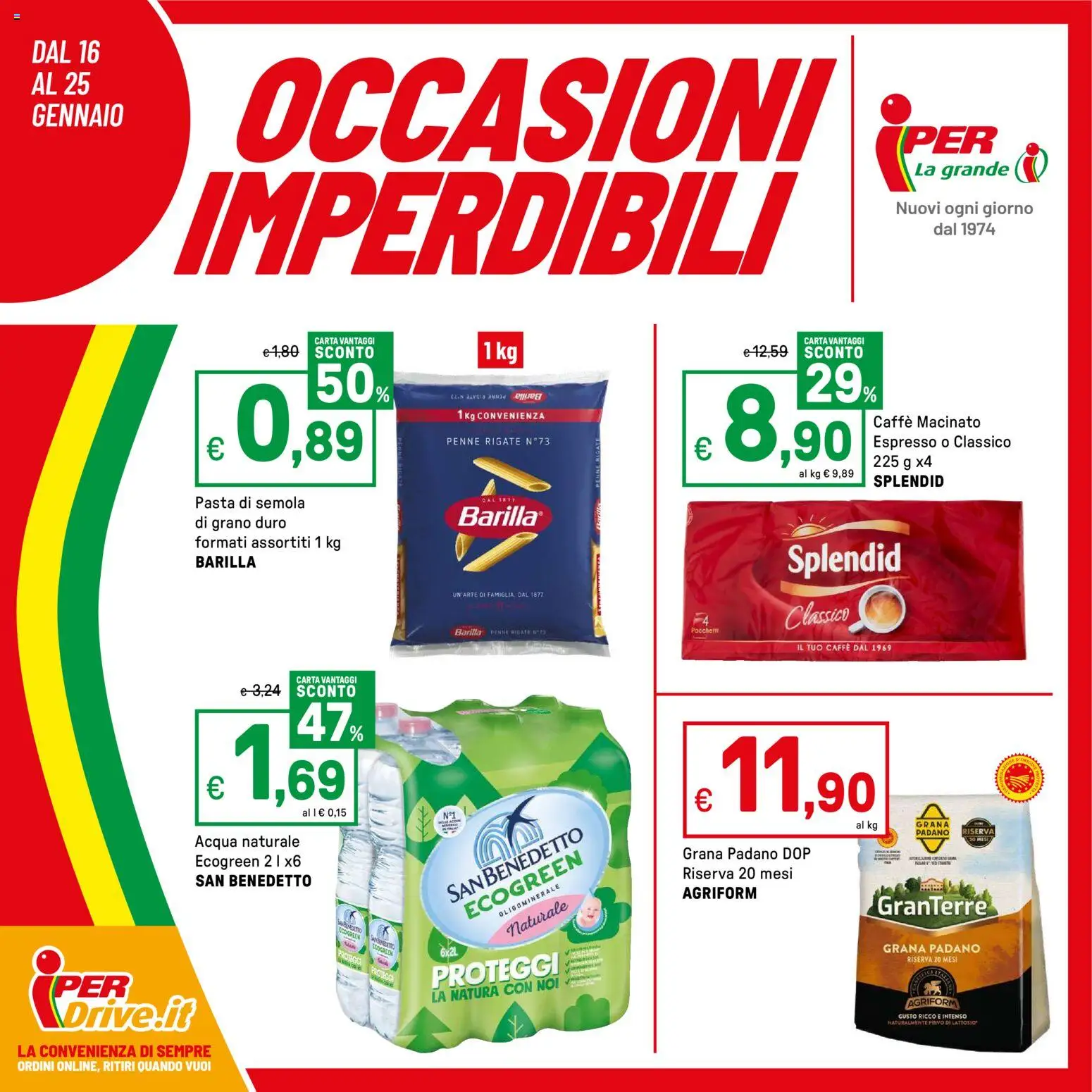 Volantino Iper del 16.01.2026 | Pagina: 1 | Prodotti: Caffè, Acqua, Pasta, Acqua naturale