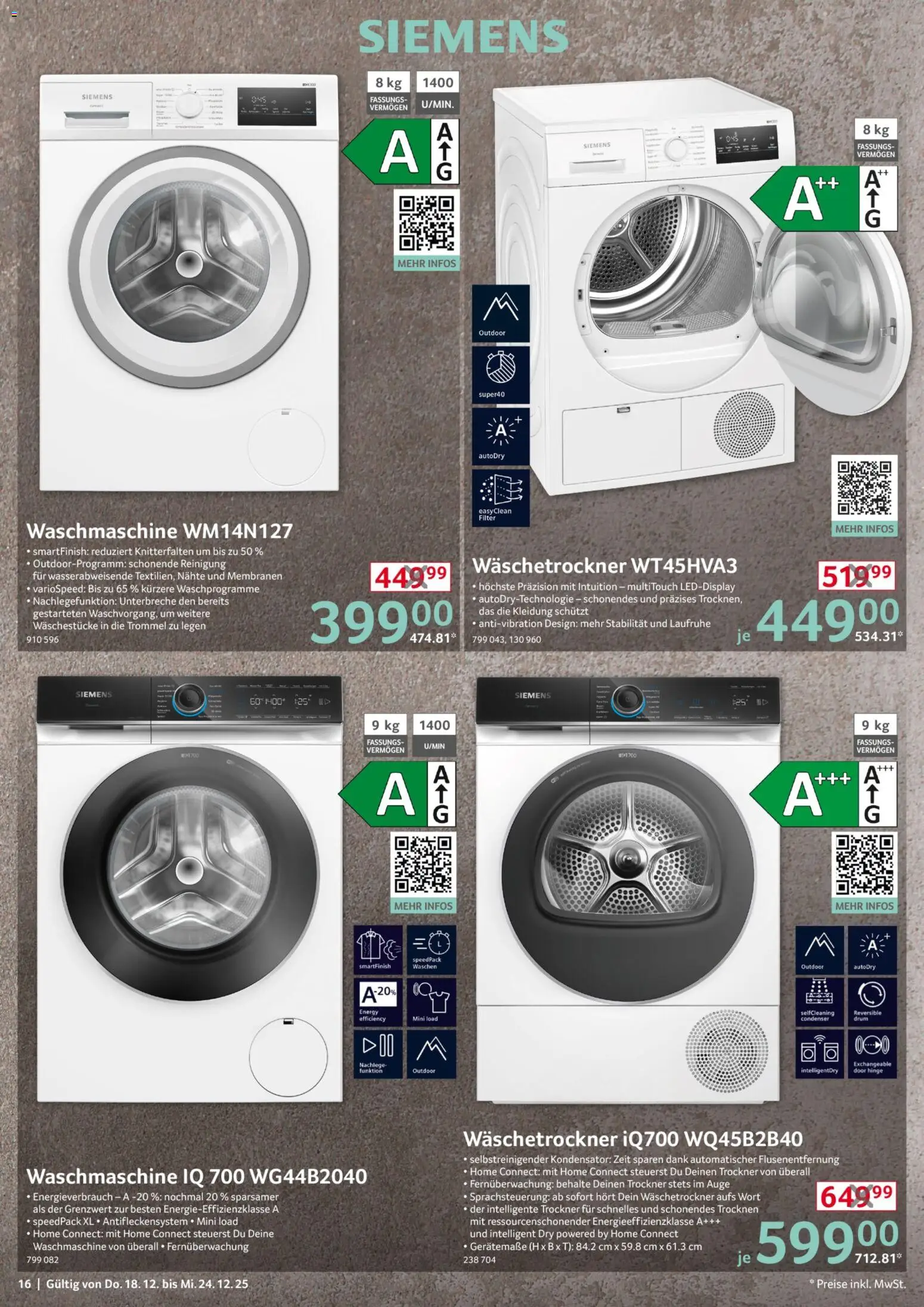 Selgros  Non Food – gültig ab 18.12.2025 | Seite: 16 | Produkte: Siemens, Trockner, Energy, Waschmaschine