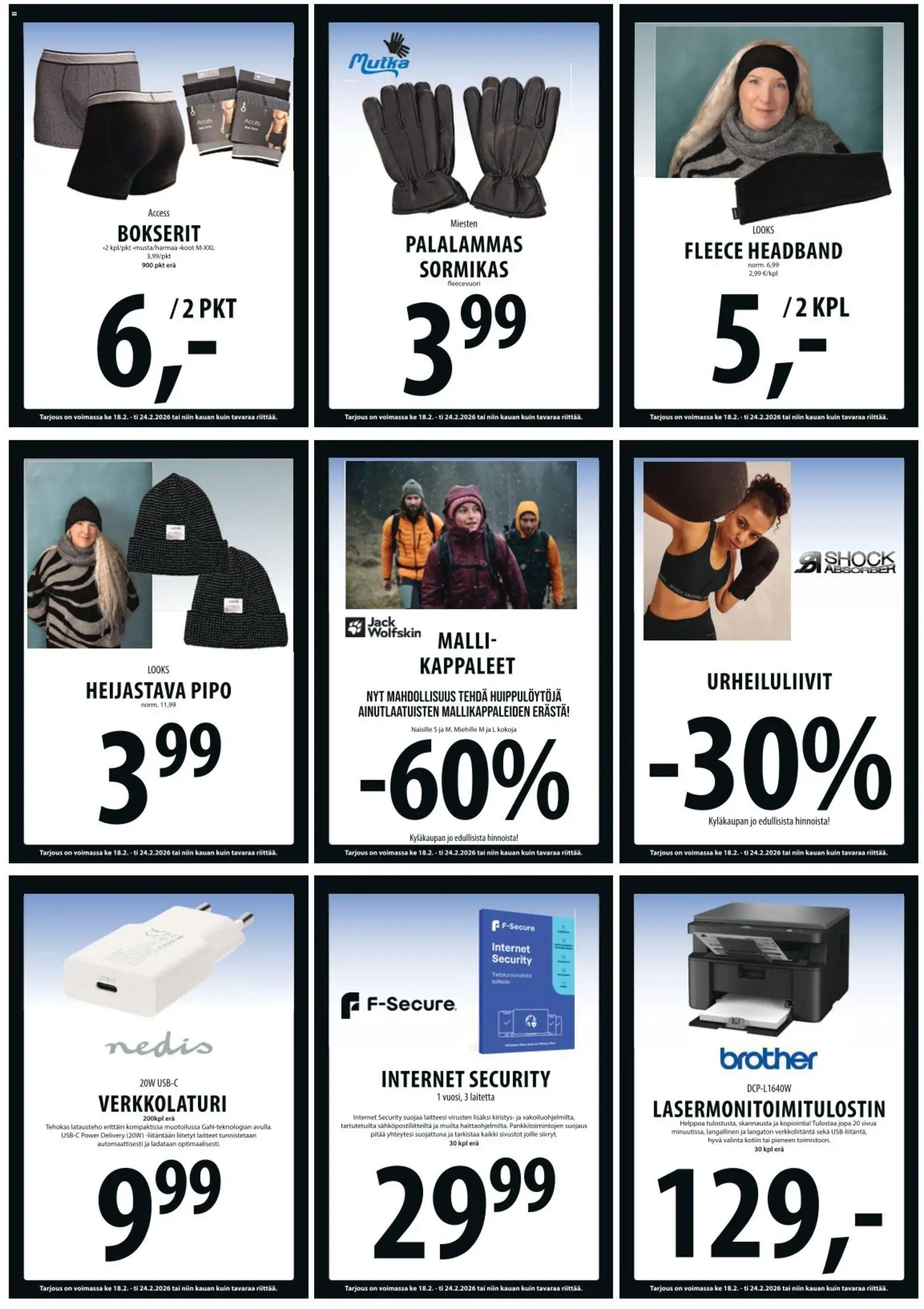 Tuuri tarjoukset – voimassa 18.02.2026 alkaen | Sivu: 21 | Tuotteet: Urheiluliivit, Bokserit, Pipo
