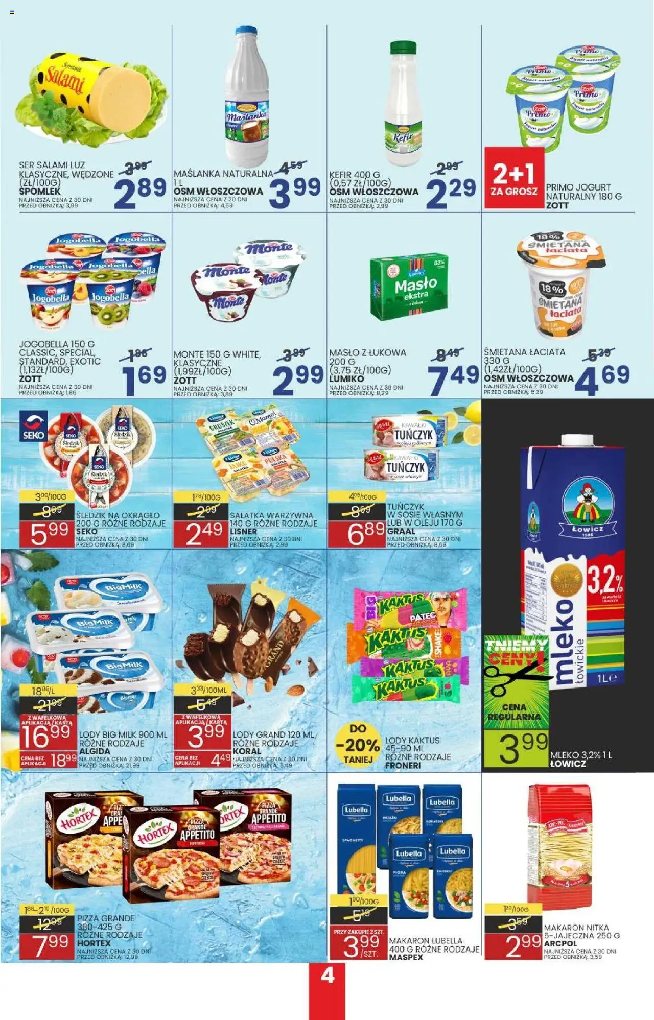 Wafelek Gazetka od 07.07.2025 | Strona: 4 | Produkty: Kefir, Ser, Lody Kaktus, Sałatka