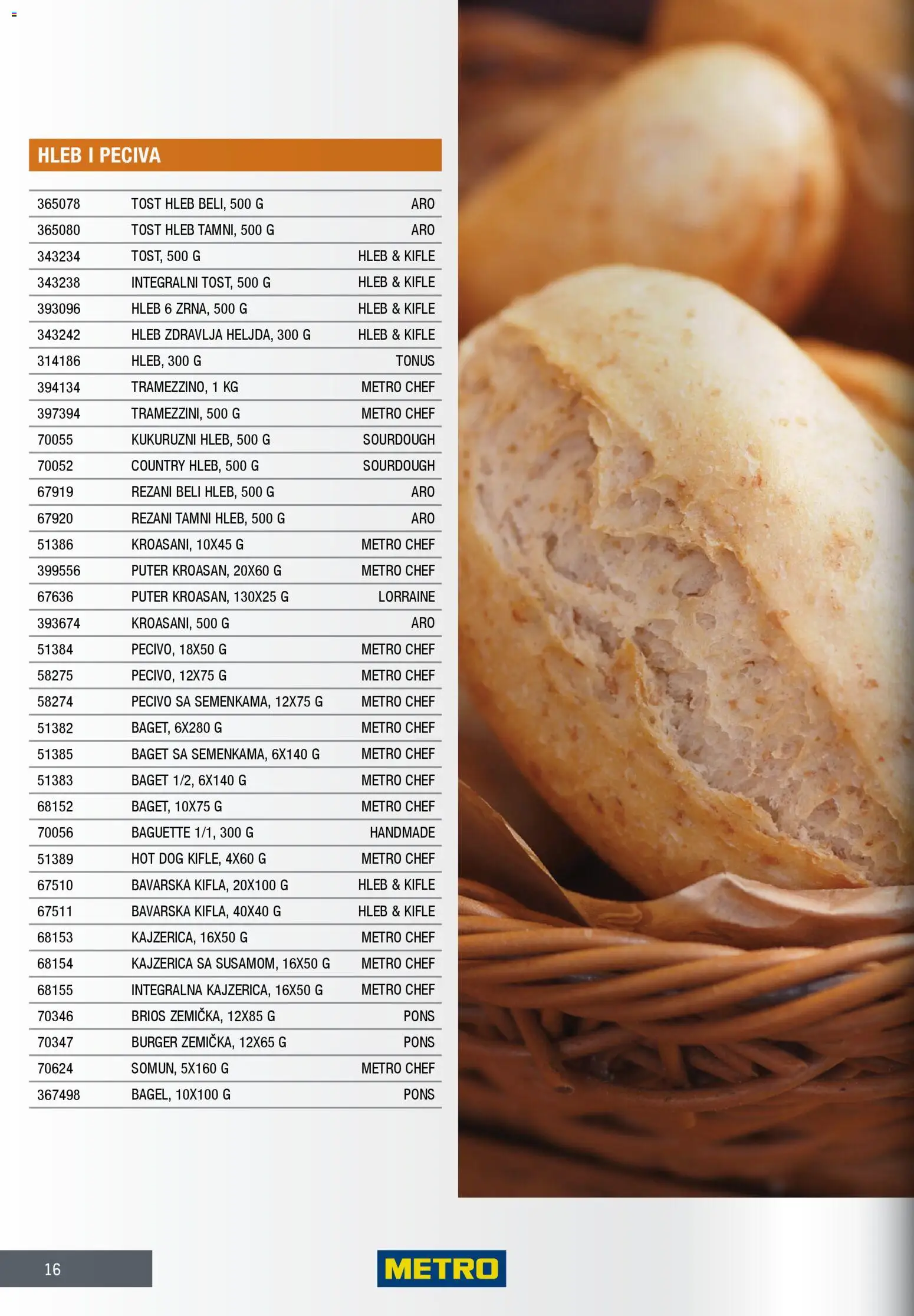 Metro katalog - važi od 28.11.2025 | Strana: 16 | Proizvode: Tost hleb, Baget, Hot dog, Pecivo