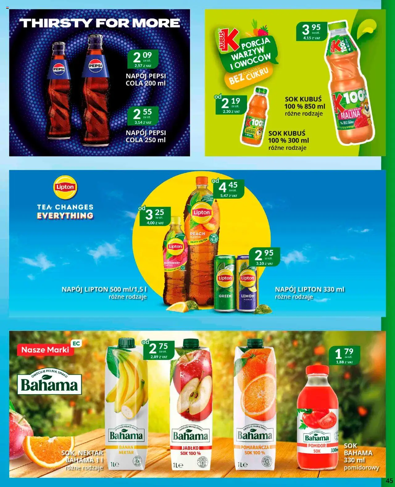 Eurocash Gazetka od 22.09.2025 | Strona: 45 | Produkty: Malina, Ice Tea, Pepsi, Sok