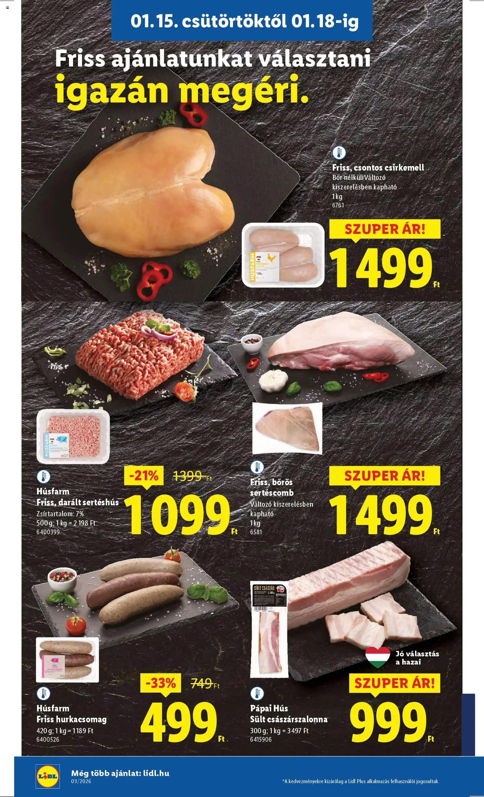 Lidl akciós ujság - amely érvényes a következő dátumtól: 15.01.2026 | Oldal: 6 | Termékek: Hús, Bacon, Bor, Sertéshús