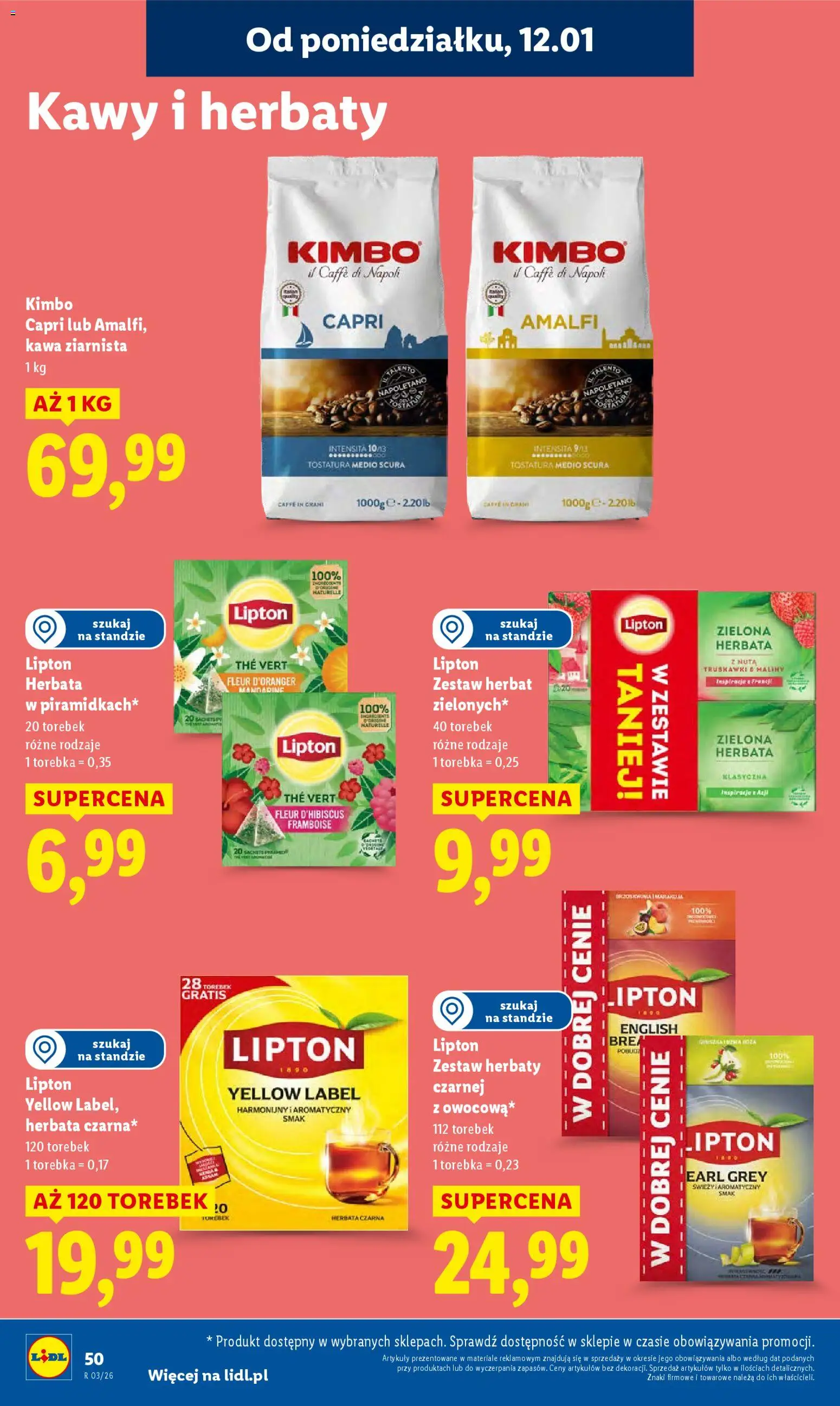 Lidl Gazetka od 12.01.2026 | Strona: 50 | Produkty: Torebka, Herbata lipton, Kawa, Truskawki