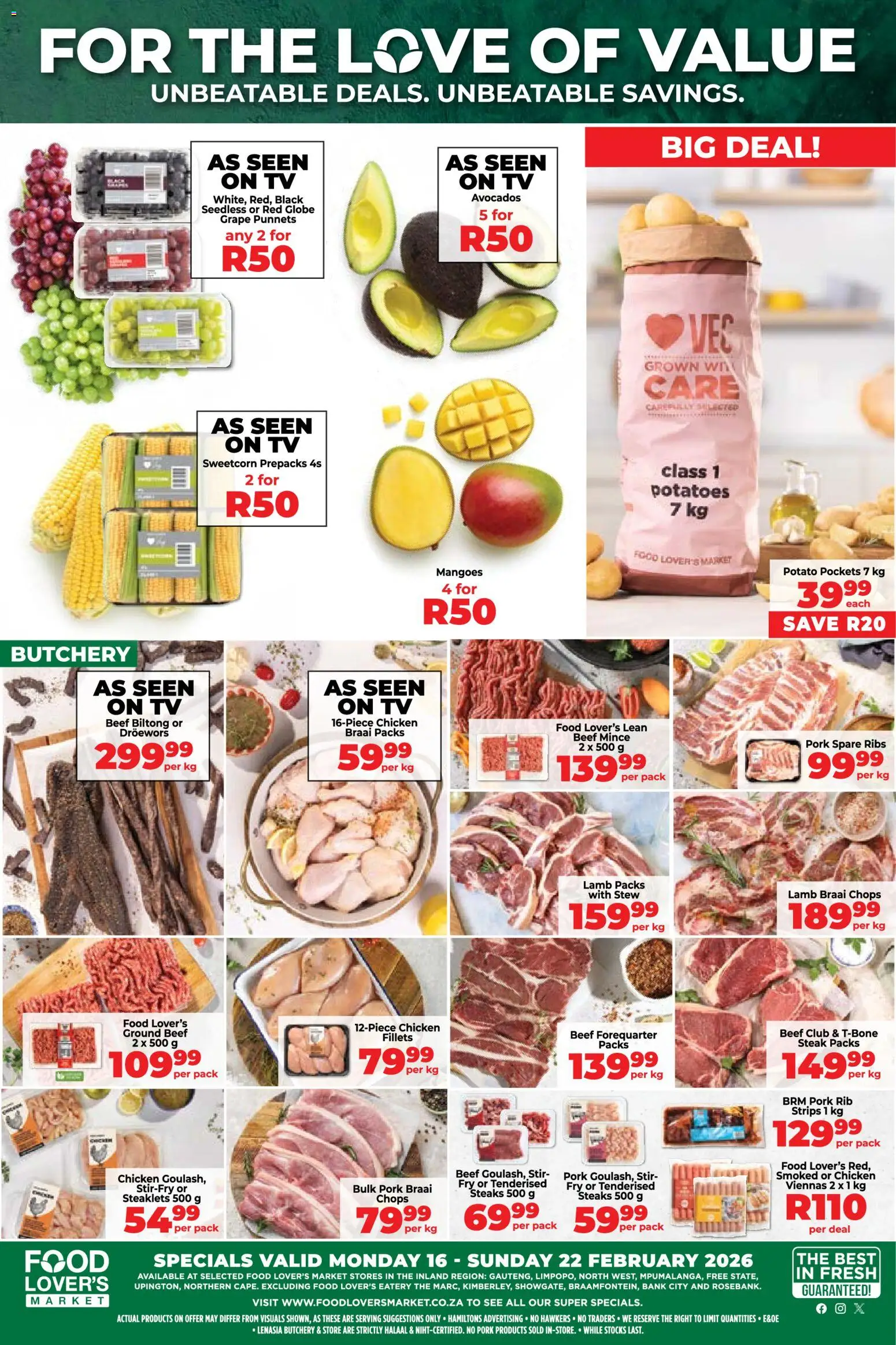 New Food Lover's Market catalogue – valid from 16.02.2026 | Page: 1 | Products: Globe, Steak, Pork, Potatoes