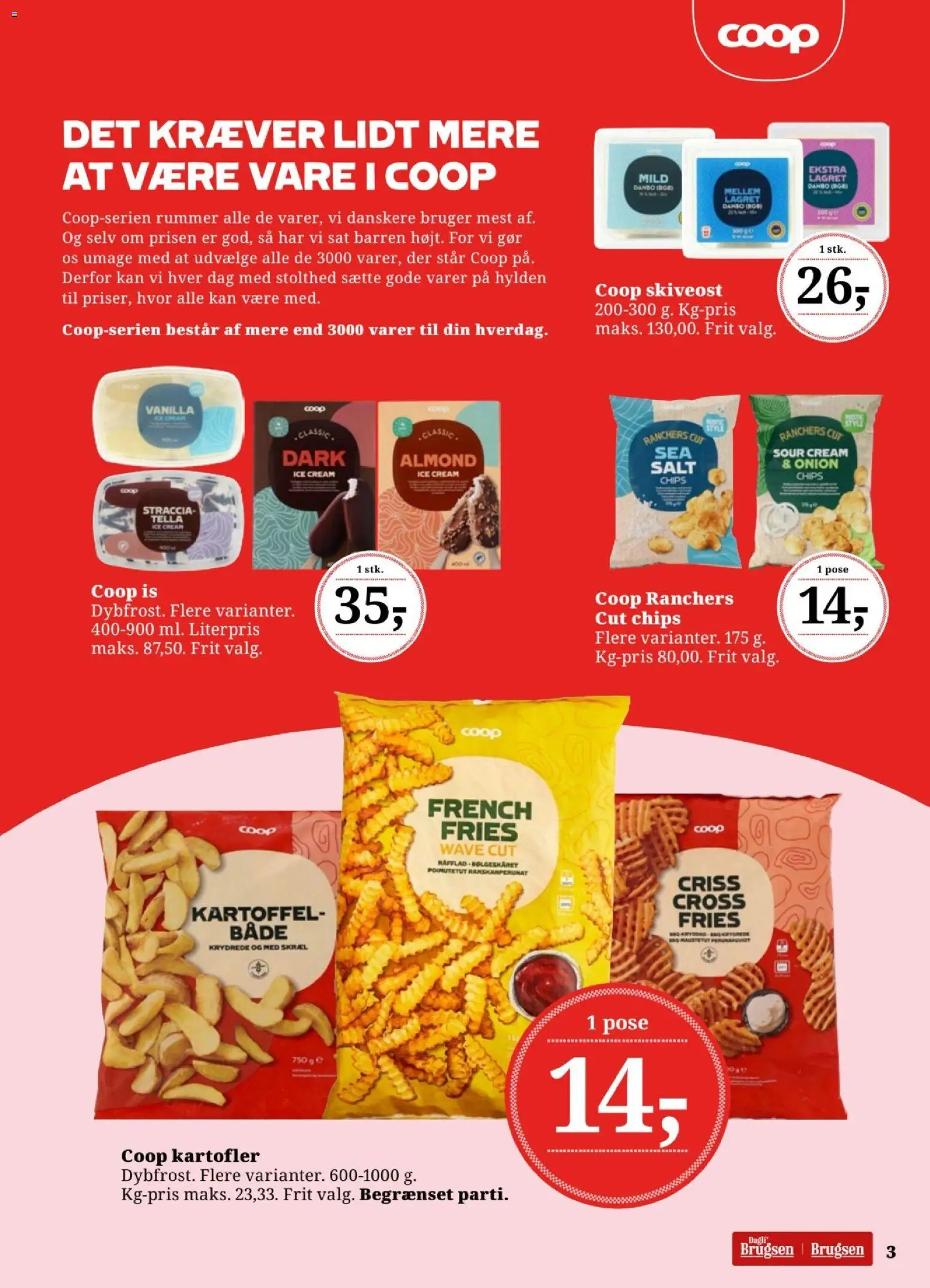 Dagli'Brugsen tilbudsavis – gyldig fra 16.01.2026 | Side: 3 | Produkter: Chips, Kartofler, Salt, Is
