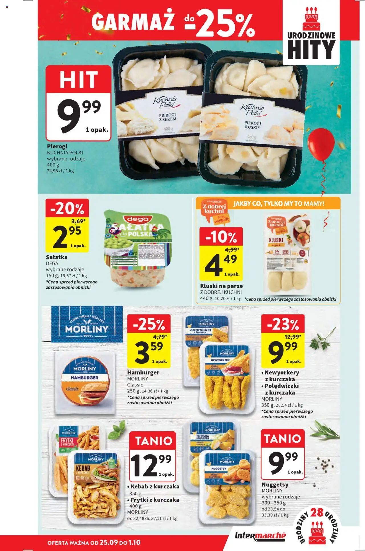 Intermarche Gazetka od 25.09.2025 | Strona: 27 | Produkty: Kluski na parze, Wędliny, Nuggets, Sałatka
