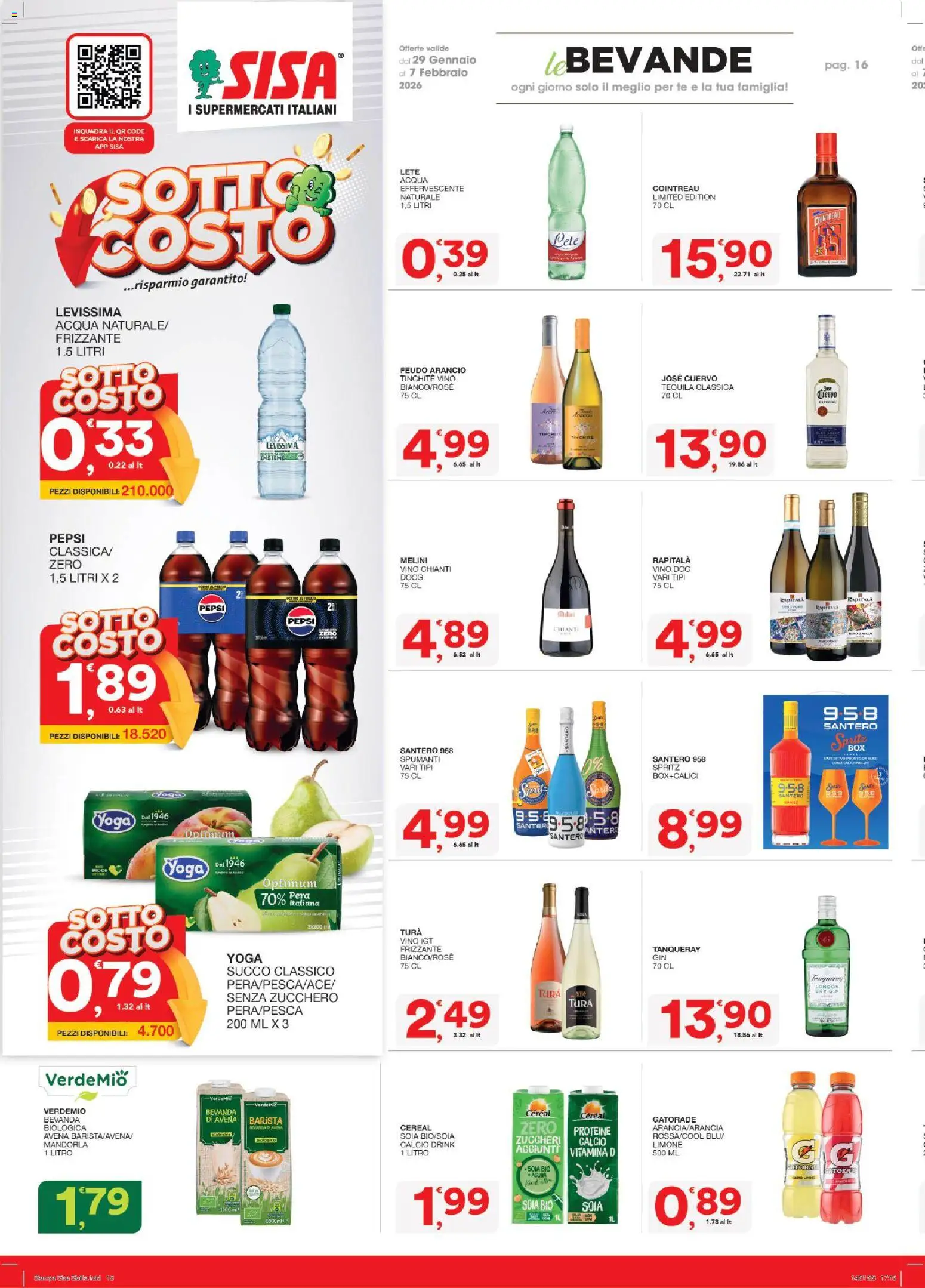 Volantino SISA del 29.01.2026 | Pagina: 16 | Prodotti: Tè, Gin, Acqua, Vino