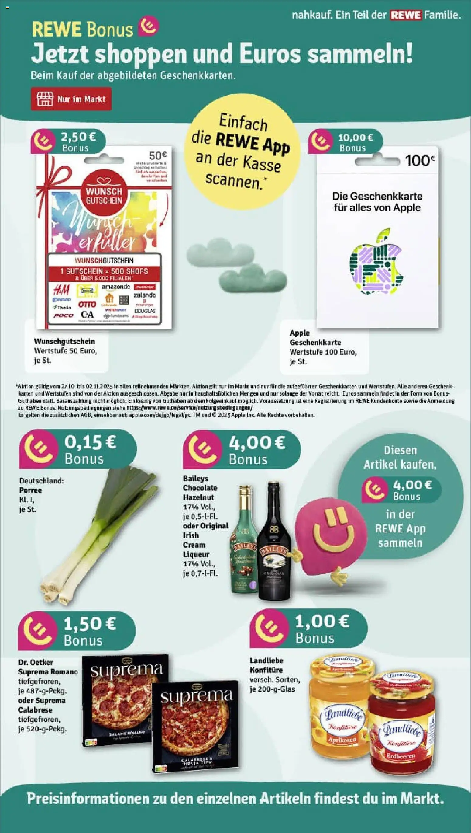 Rewe prospekt Frankfurt / Heddernheim	 – gültig ab 26.10.2025 | Seite: 4 | Produkte: Apple, Baileys, Pizza, Erdbeeren