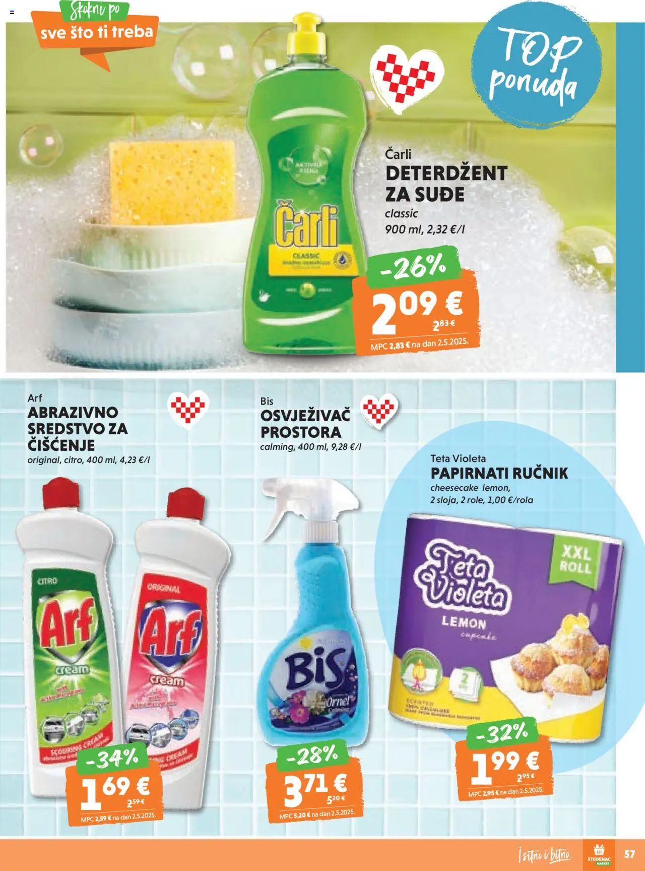 Studenac katalog | vrijedi od 13.08.2025 | Stranica: 57 | Proizvodi: Deterdžent, Abrazivno sredstvo, Ručnik, Violeta