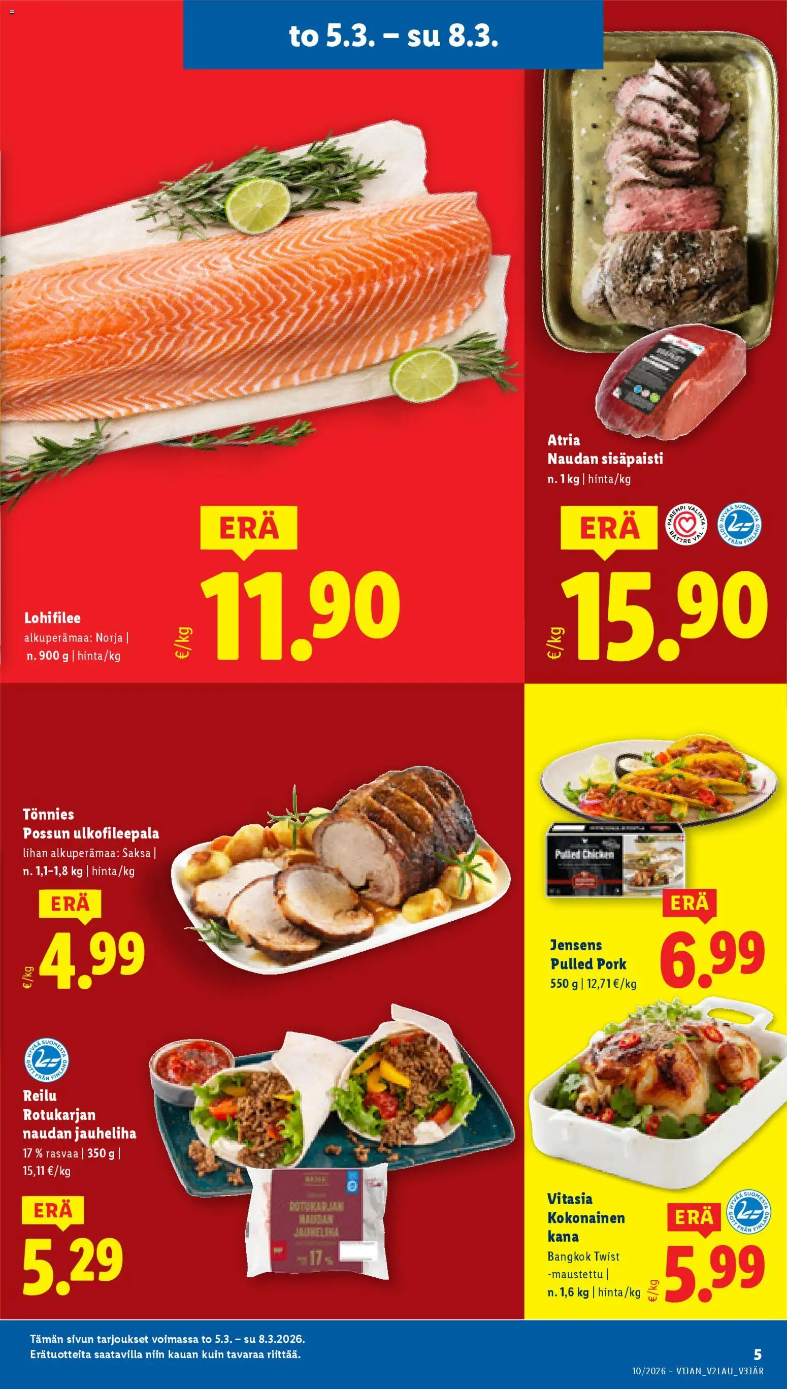 Lidl tarjoukset – voimassa 05.03.2026 alkaen | Sivu: 7 | Tuotteet: Kokonainen, Jauheliha, Kana