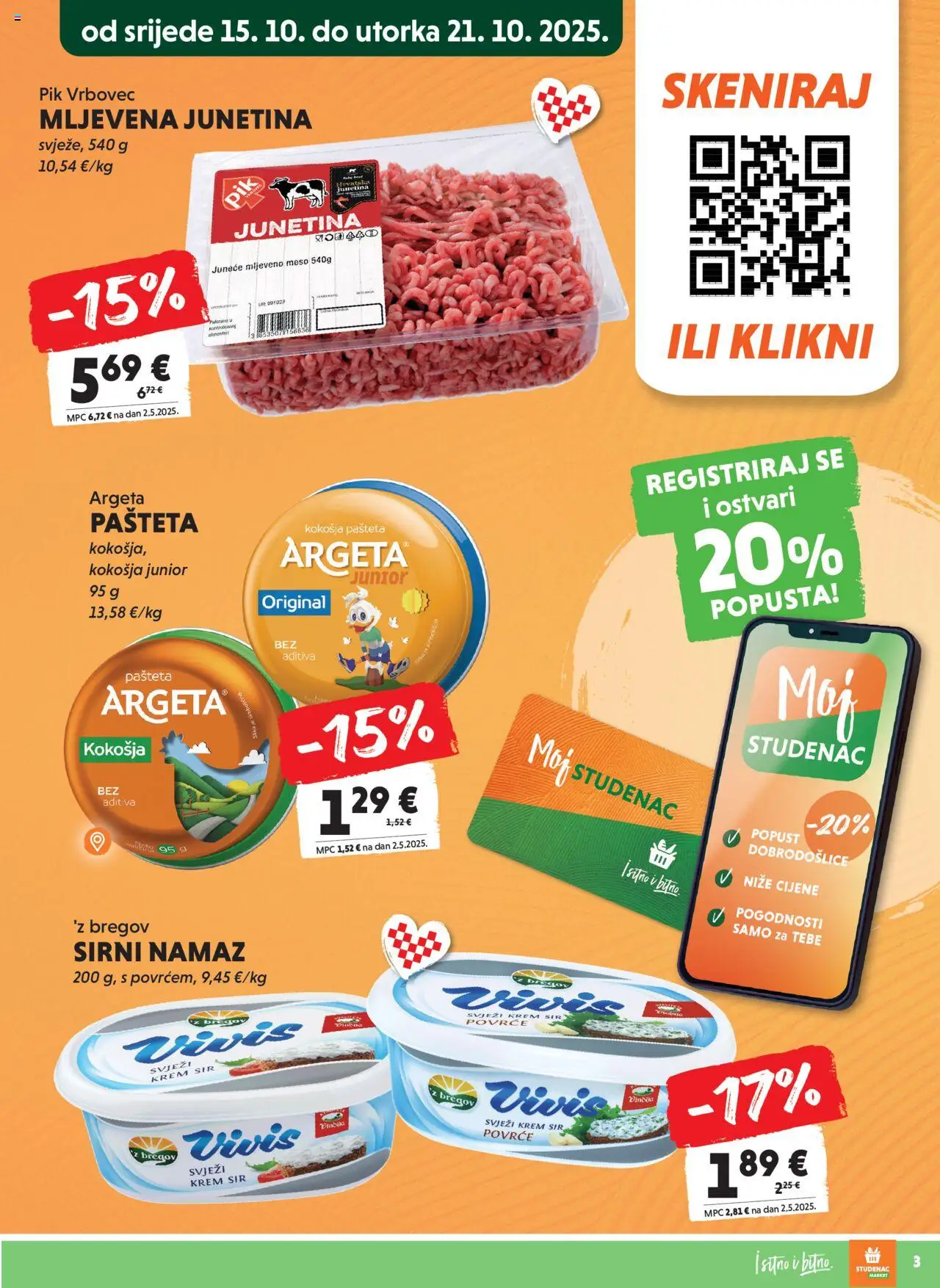 Studenac katalog | vrijedi od 15.10.2025 | Stranica: 3 | Proizvodi: Meso, Junetina, Povrće, Pik Vrbovec