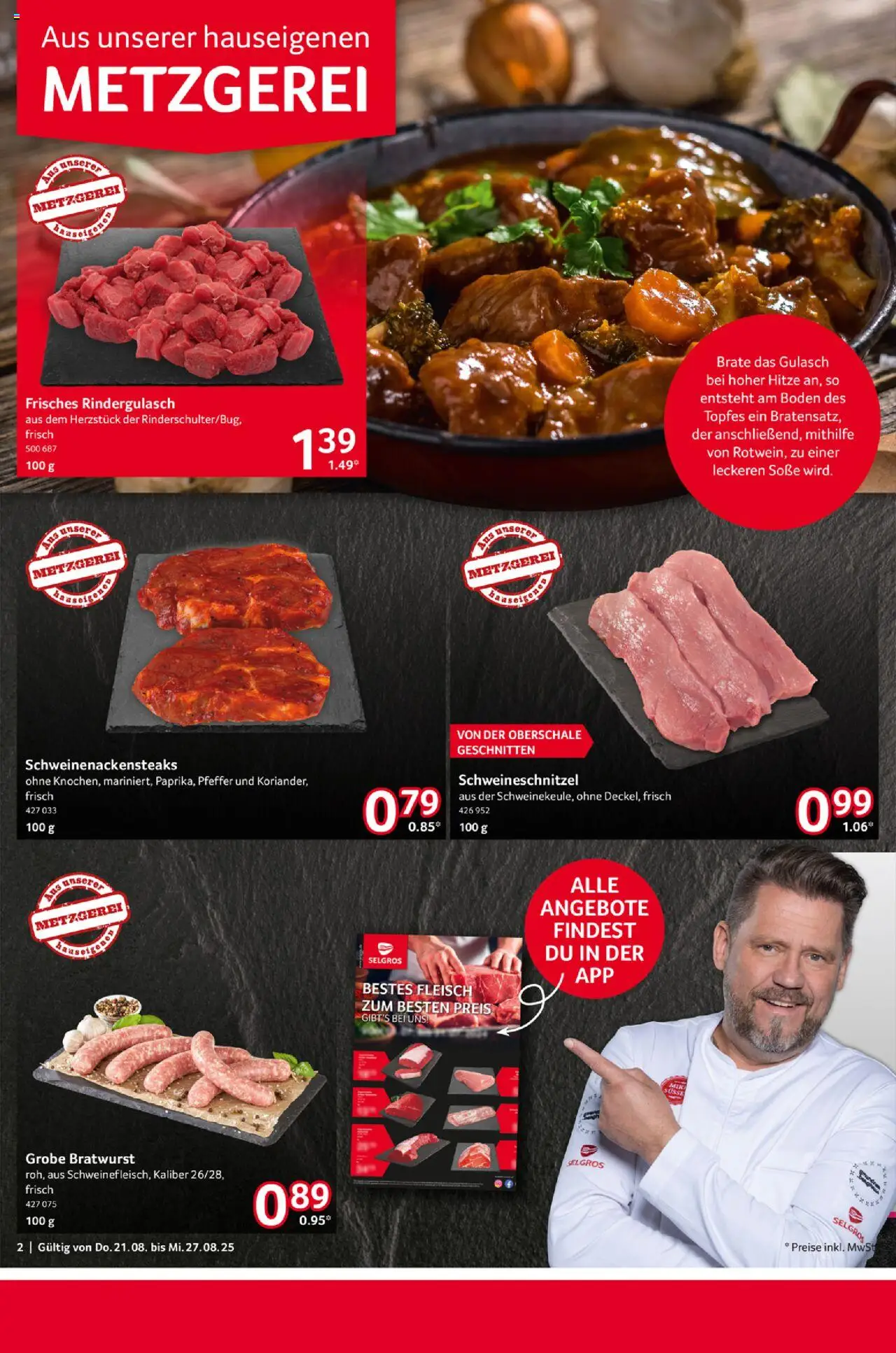 Selgros Prospekt 	 - gültig ab dem 21.08.2025 | Seite: 2 | Produkte: Bratwurst, Soße, Pfeffer, Fleisch