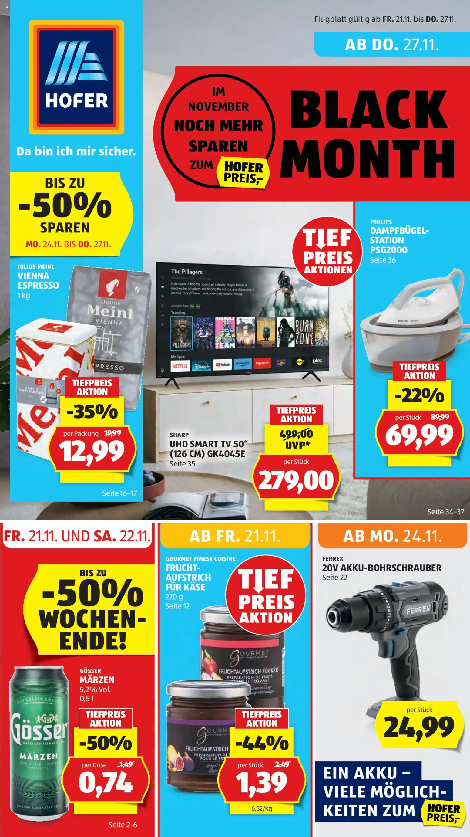 Hofer - Black Friday gültig ab 21.11.2025 | Seite: 1 | Produkte: TV, Käse
