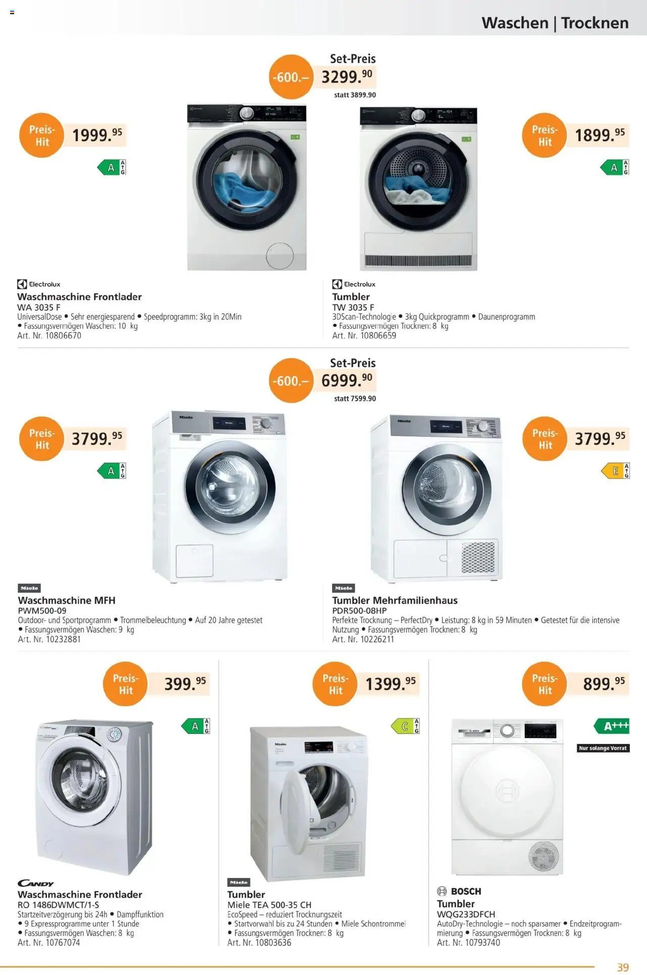 Fust Aktionen ab 23.06.2025 | Seite: 39 | Produkte: Waschmaschine, Miele, Bosch