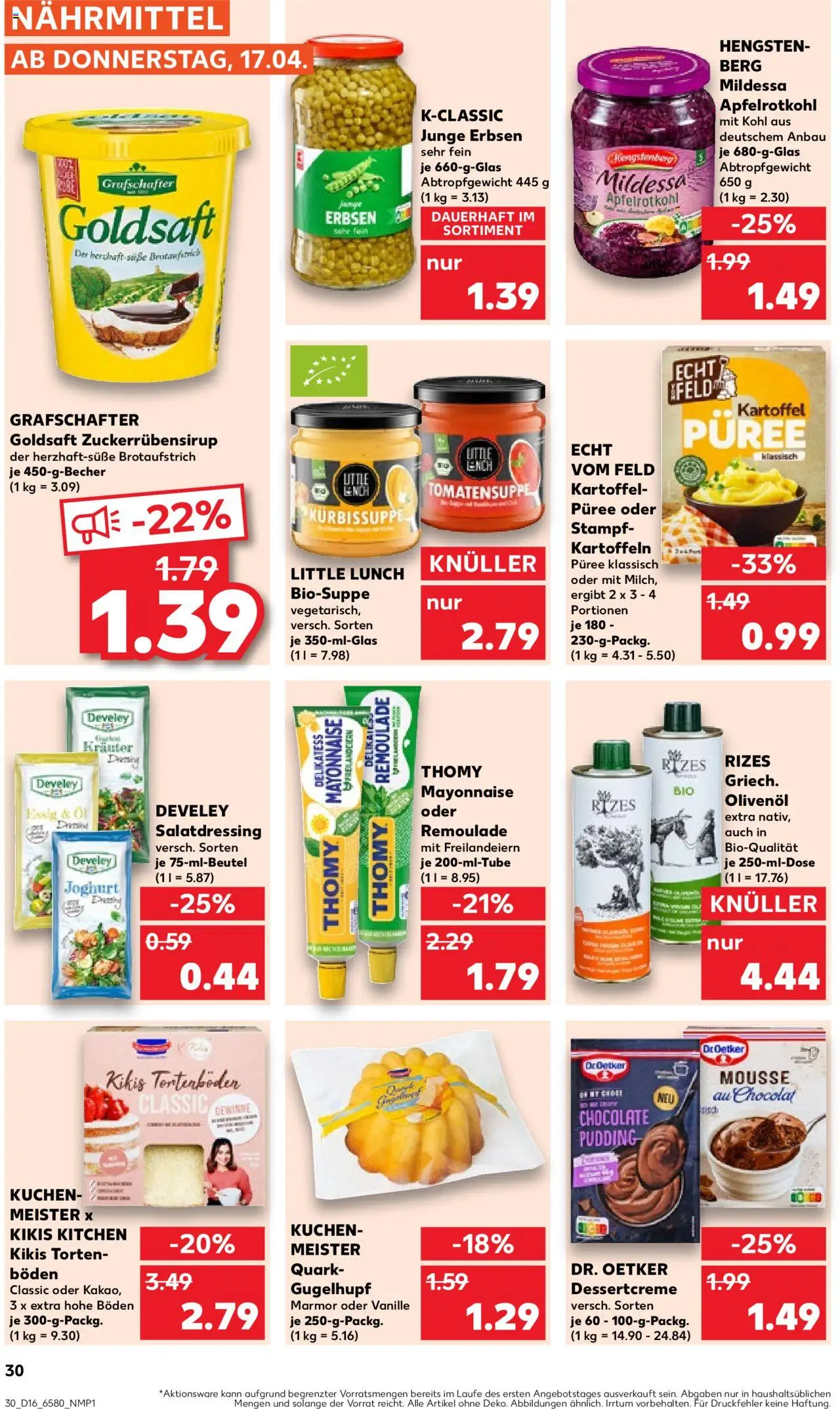 Kaufland - Hamburg, Bergedorfer Straße 106 - gültig ab dem 17.04.2025 | Seite: 30 | Produkte: Joghurt, Pudding, Kuchen, Erbsen