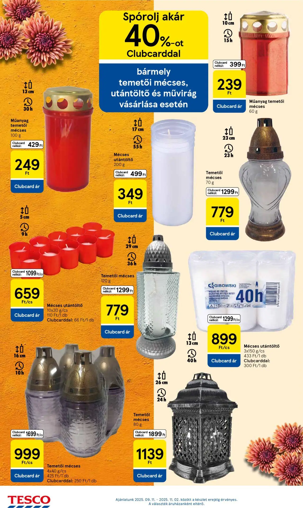 Tesco akciós ujság - amely érvényes a következő dátumtól: 21.10.2025 | Oldal: 14 | Termékek: Művirág, Mécses
