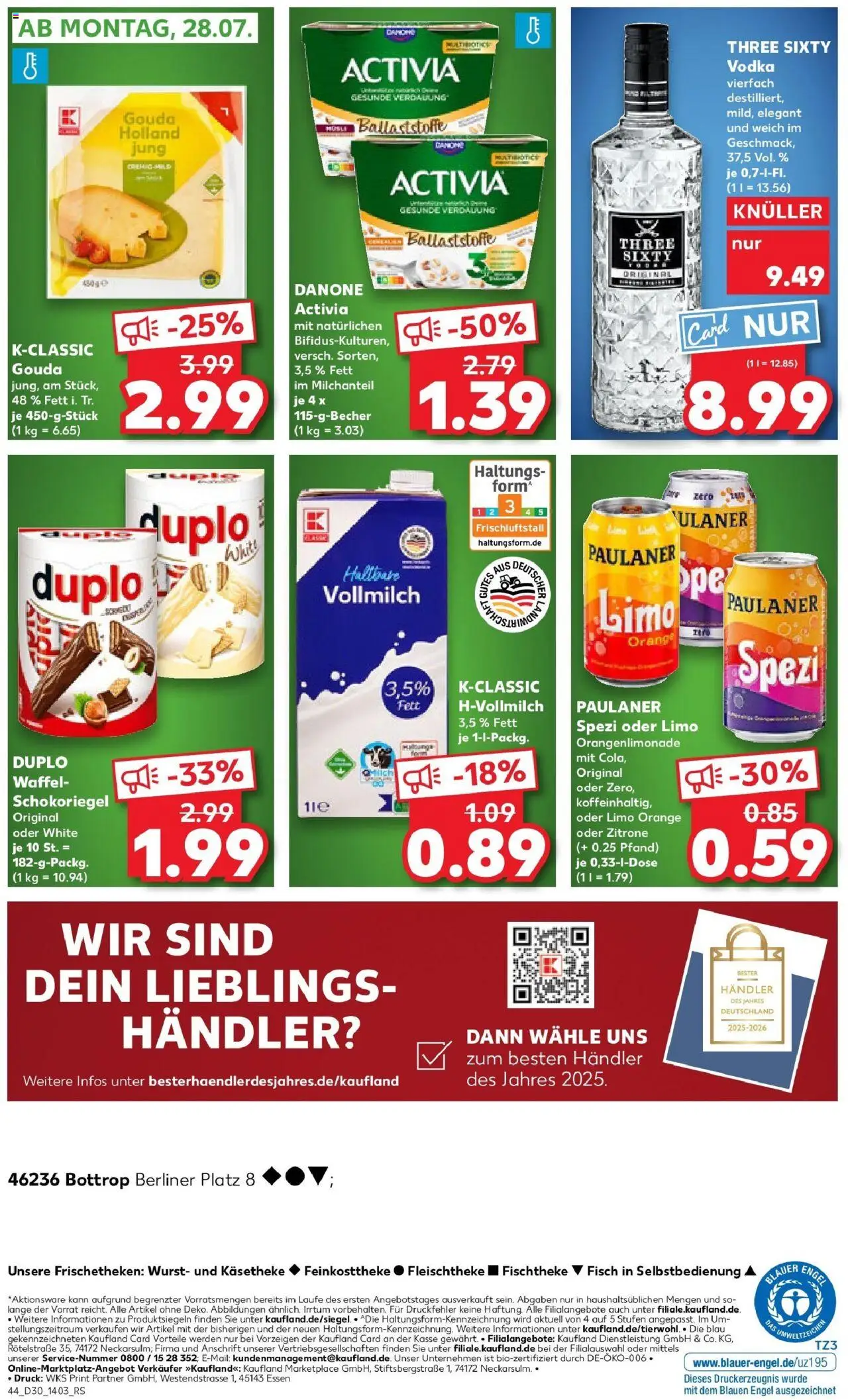 Kaufland prospekt Bottrop	 - gültig ab dem 23.07.2025 | Seite: 44 | Produkte: Berliner, Activia, Gouda, Vodka