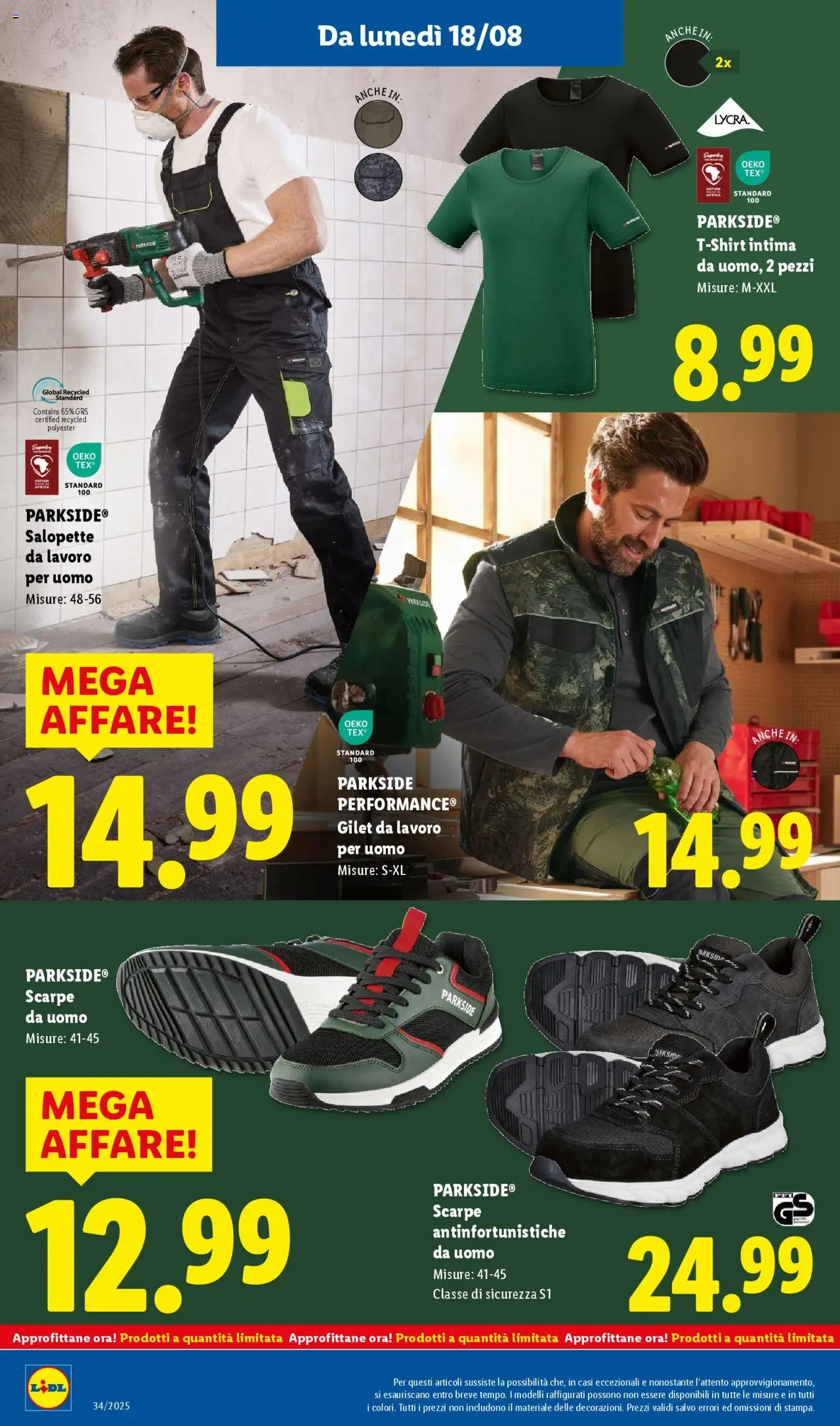 Volantino Lidl del 18.08.2025 | Pagina: 34 | Prodotti: T-shirt, Gilet, Scarpe