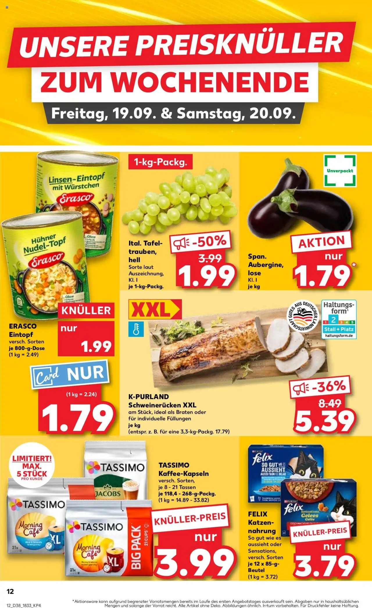 Kaufland prospekt Bremen	 – gültig ab 18.09.2025 | Seite: 12 | Produkte: Schweinerucken, Erasco, Tassimo