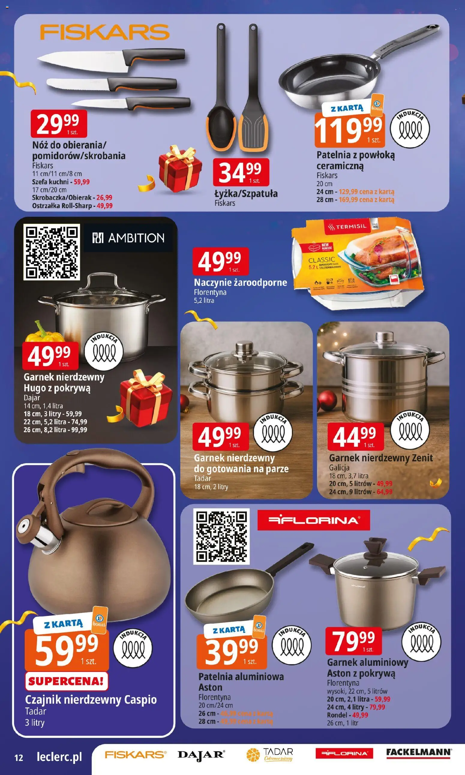 E.Leclerc Gazetka - Warszawa Bielany prezenty od 02.12.2025 | Strona: 12 | Produkty: Karta, Czajnik, Garnek, Patelnia
