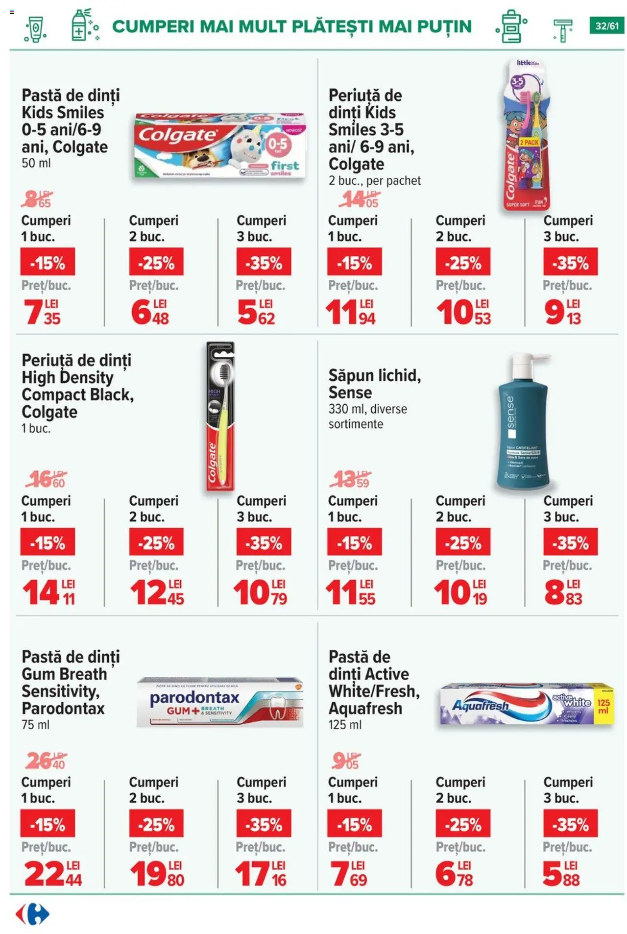 Catalog Carrefour – valabil de la 20.08.2025 | Pagină: 33 | Produse: Săpun, Pastă de dinți, Periuță de dinți