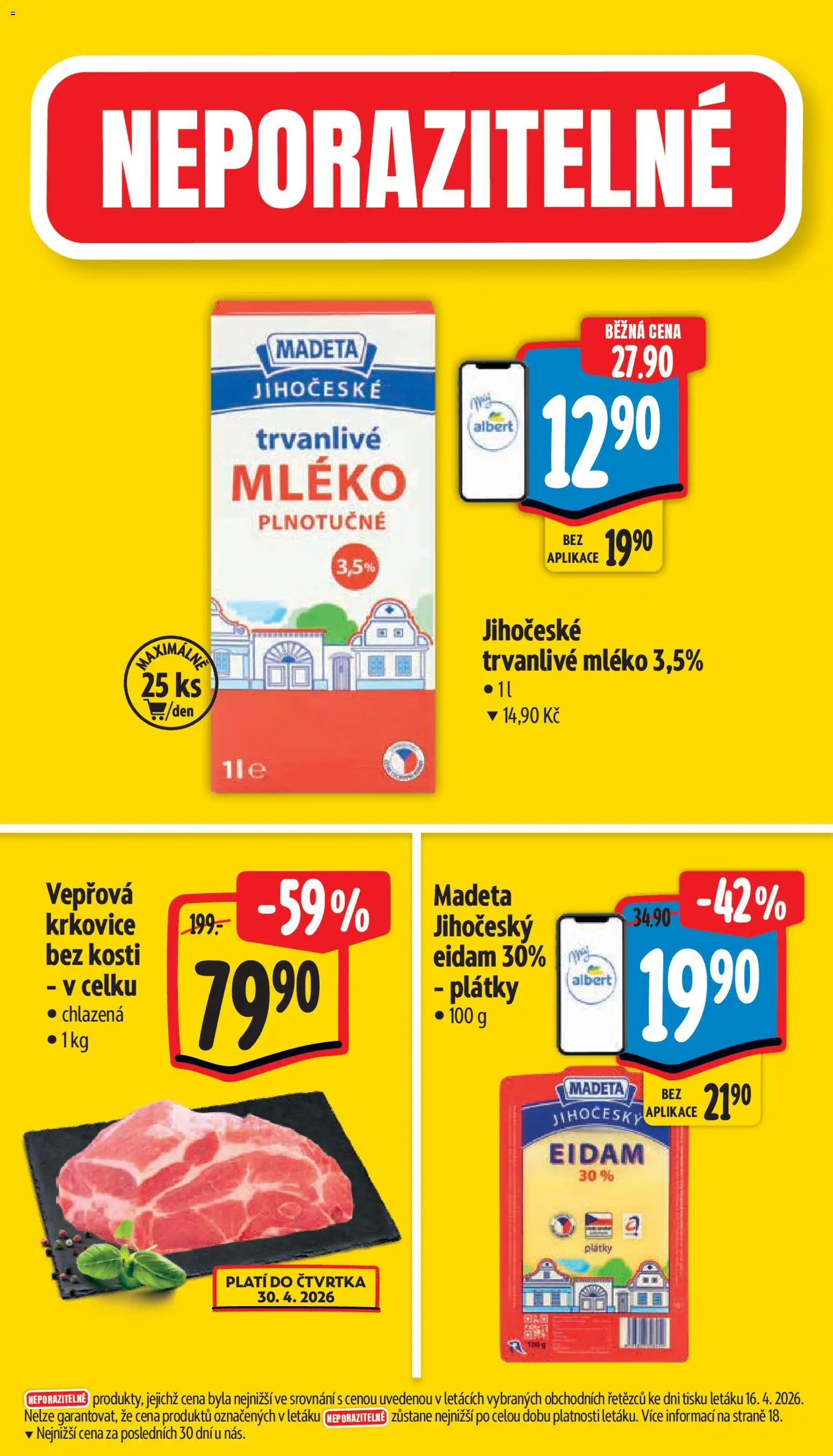 Albert leták - Supermarket od 22.04.2026 | Strana: 3 | Produkty: Mléko, Eidam, Krkovice