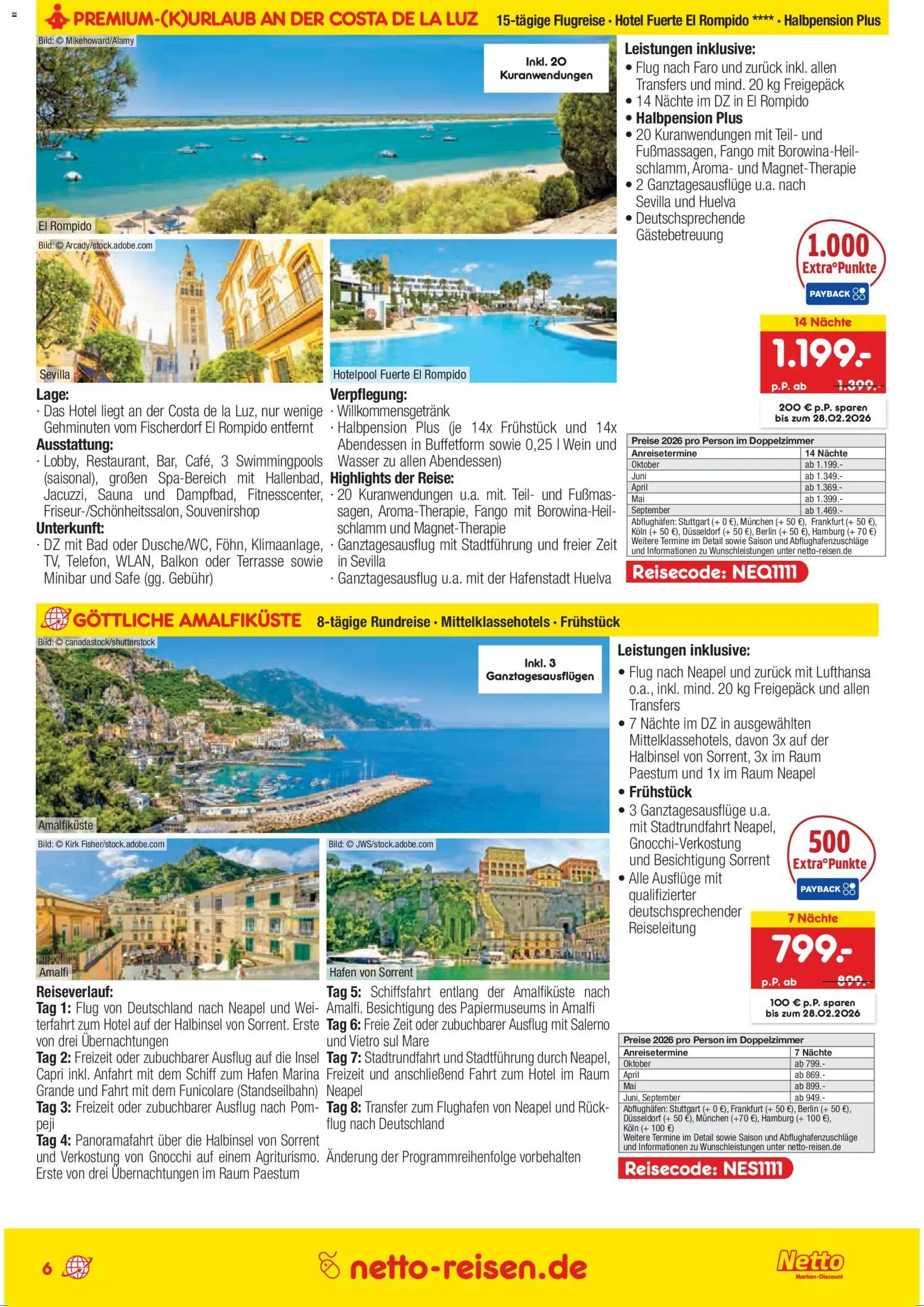 Netto Reisen Reise-Sonderangebote – gültig ab 15.01.2026 | Seite: 6 | Produkte: Bad, Wasser, Wein
