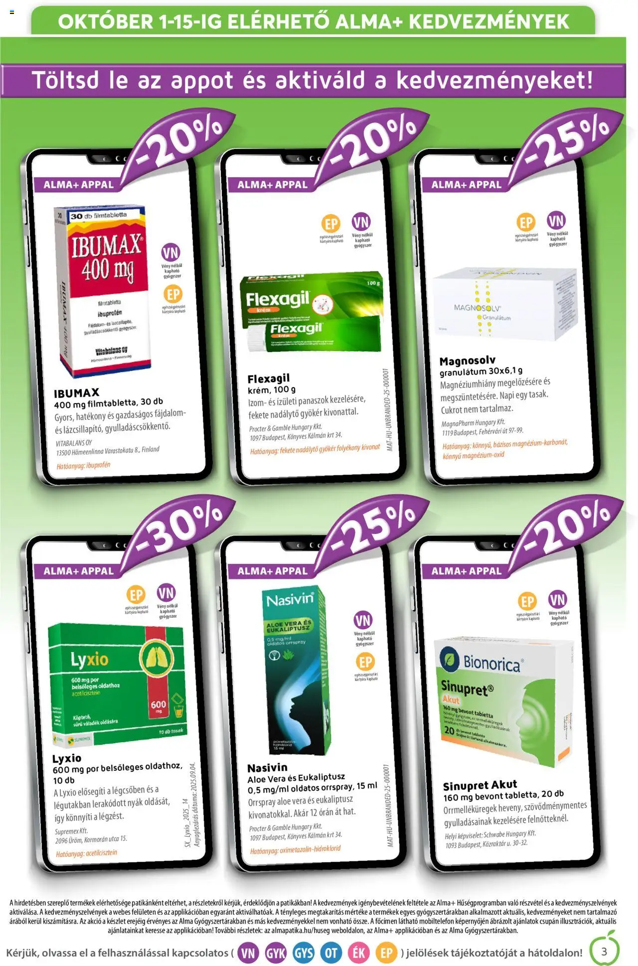 Alma Gyógyszertárak akciós ujság - amely érvényes a következő dátumtól: 01.10.2025 | Oldal: 3 | Termékek: Aloe vera, Alma