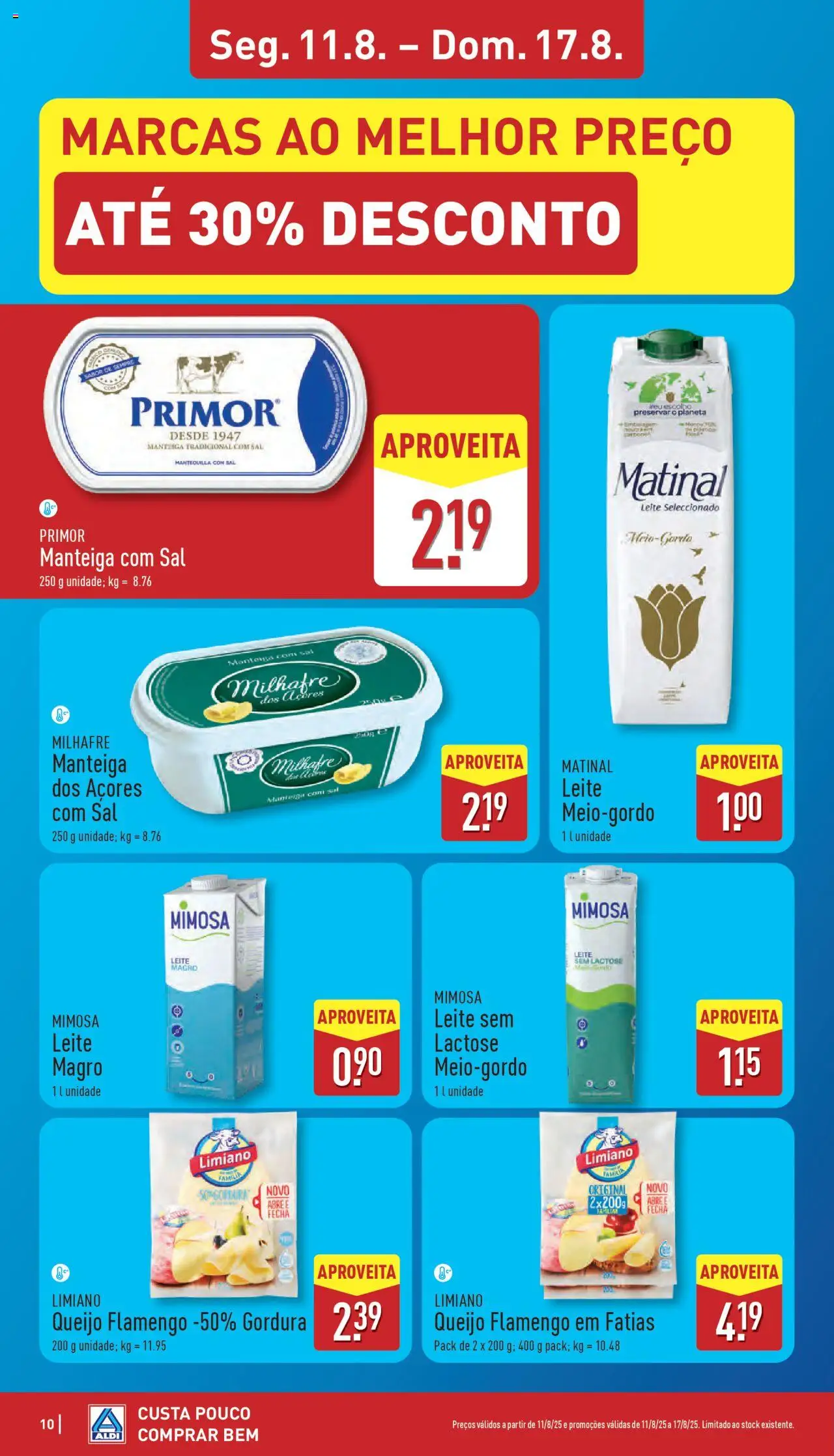 Aldi folheto │ válido de 11.08.2025 | Página: 10 | Produtos: Sal, Leite, Manteiga, Queijo