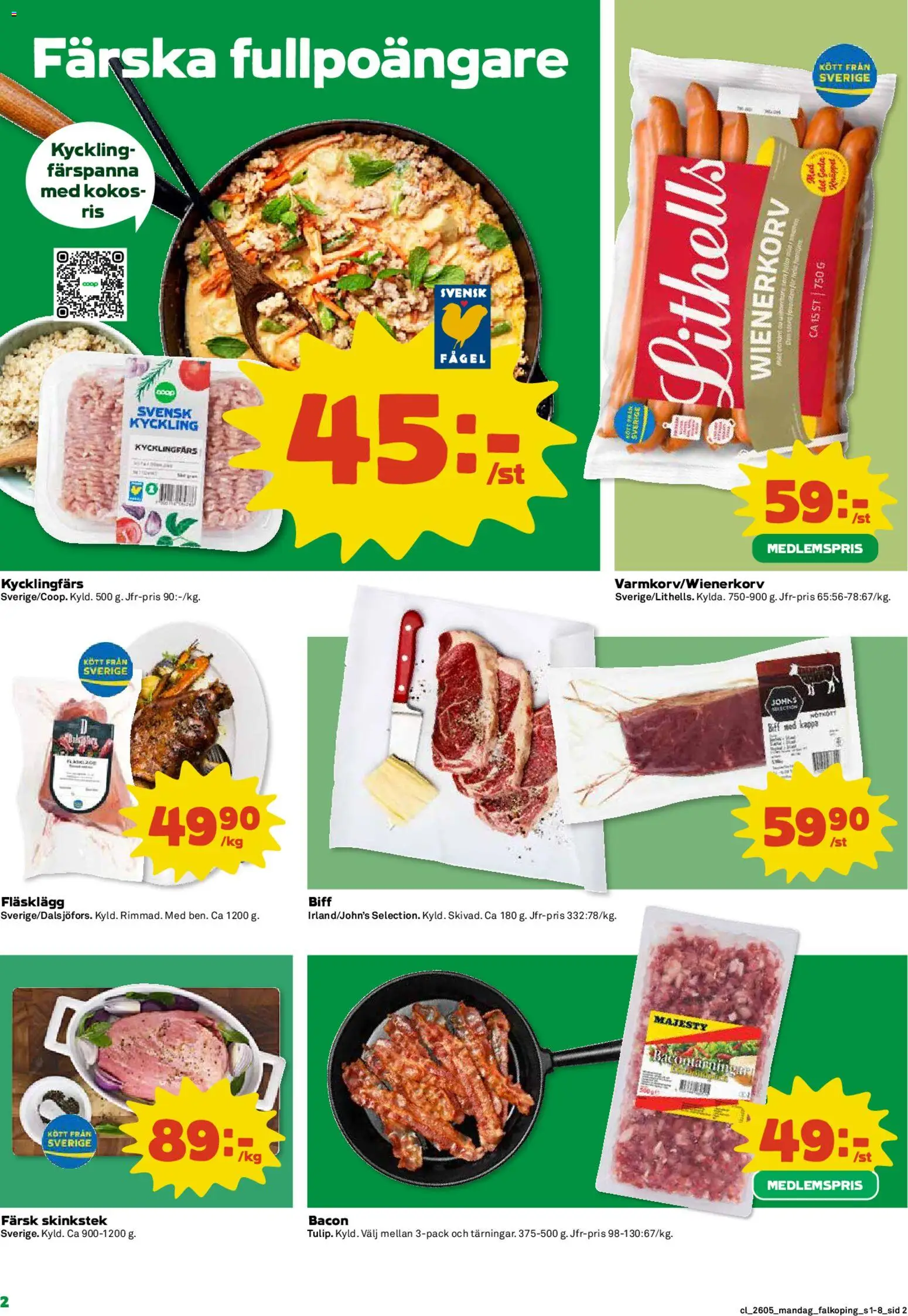 Coop reklamblad aktuell från 26.01.2026 | Sida: 2 | Produkter: Bacon, Wienerkorv