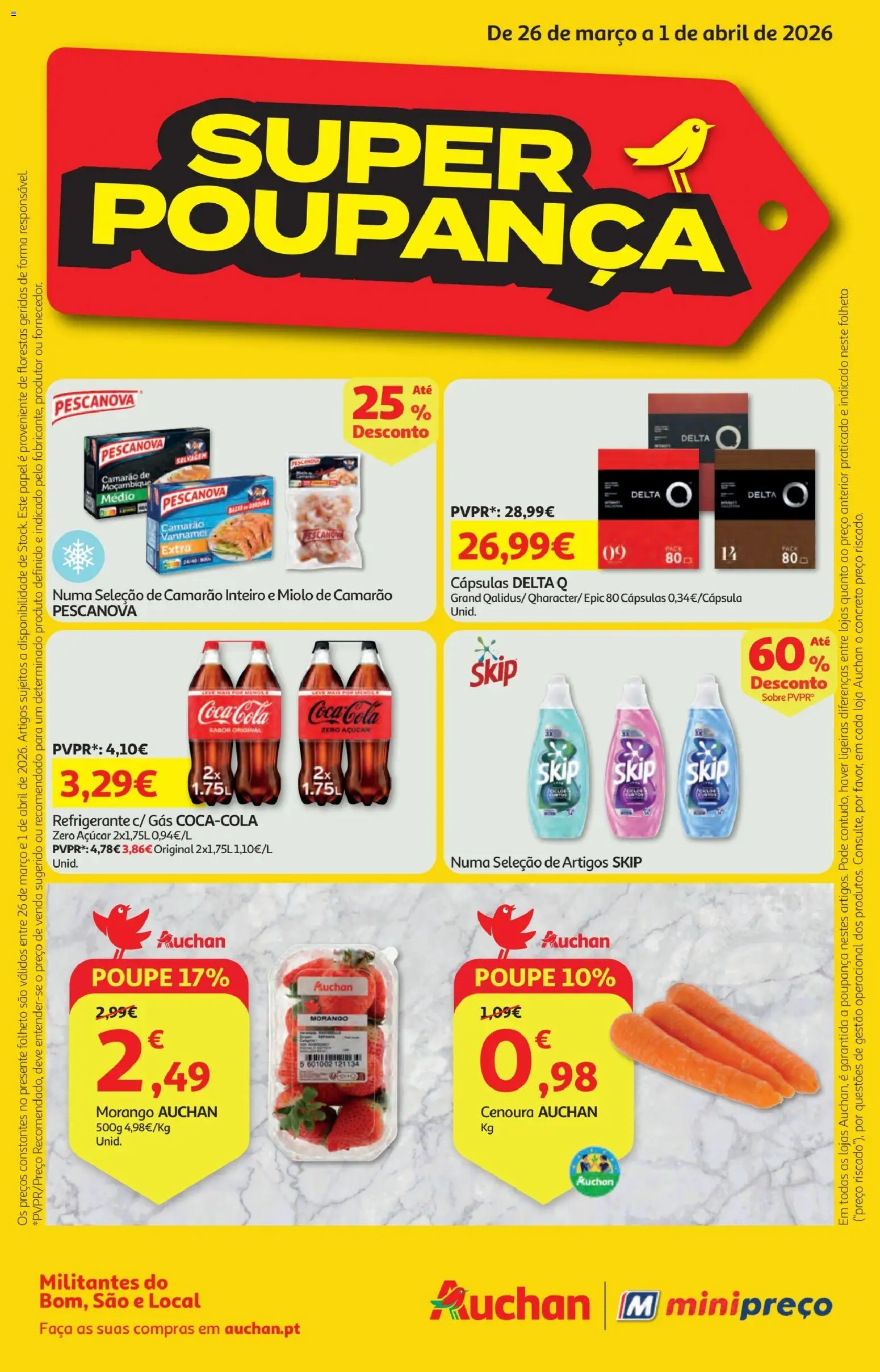 Minipreço folheto │ válido de 26.03.2026 | Página: 1 | Produtos: Faca, Delta q, Camarão, Cenoura