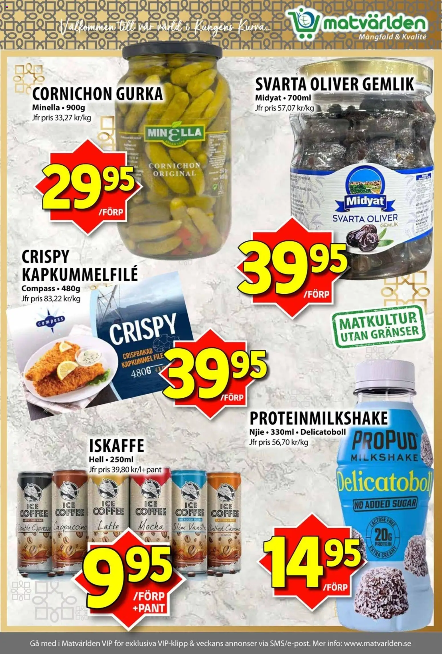 Matvärlden reklamblad aktuell från 10.11.2025 | Sida: 3 | Produkter: Oliver, Iskaffe, Gurka