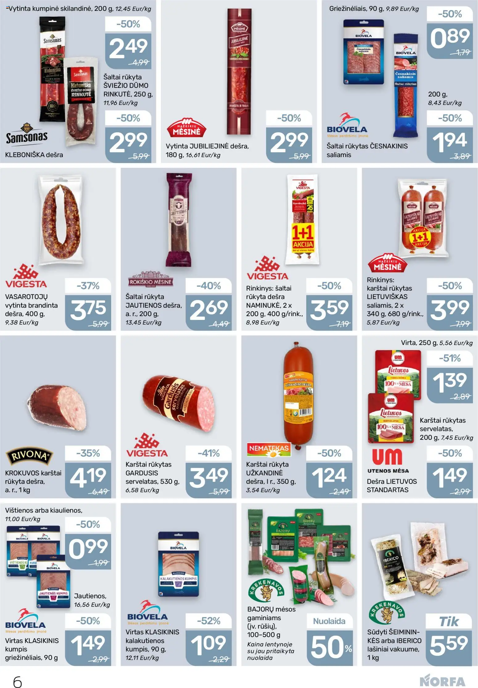 NORFA akcijos nuo 11.12.2025 | Puslapis: 6 | Prekių: Vištienos, Jautienos, Saliamis, Dešra