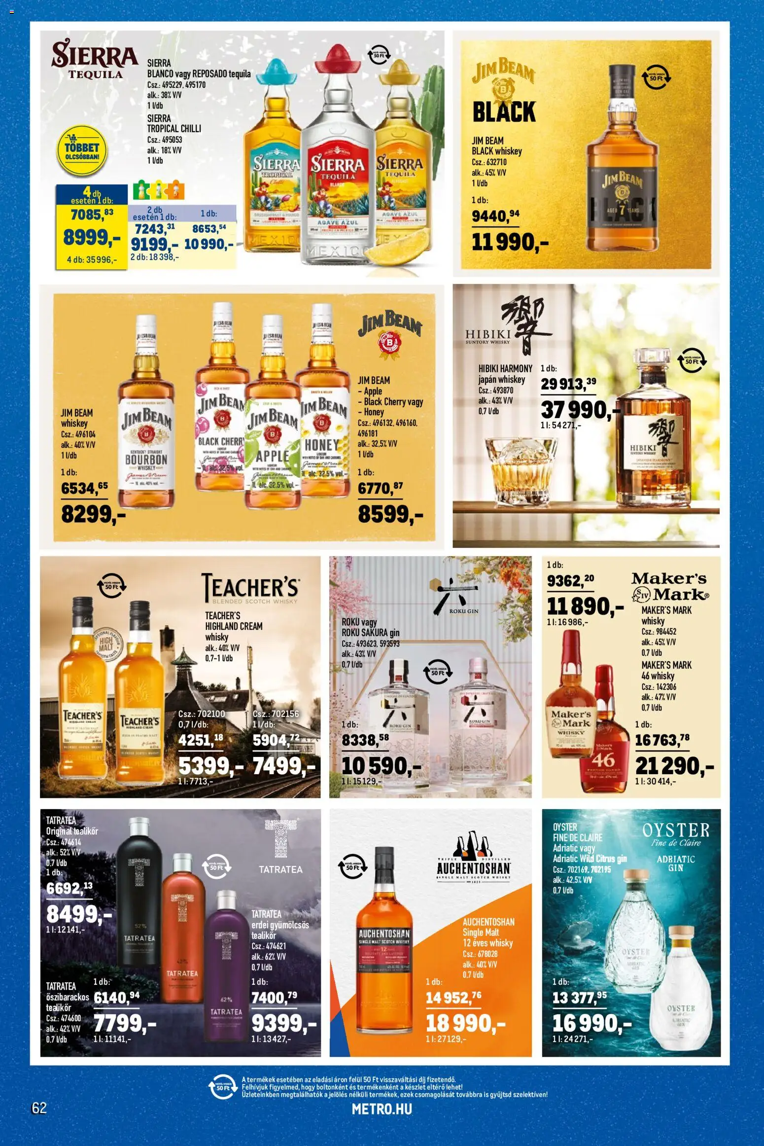 Metro akciós ujság - amely érvényes a következő dátumtól: 03.03.2026 | Oldal: 62 | Termékek: Whiskey, Bourbon, Gin, Whisky