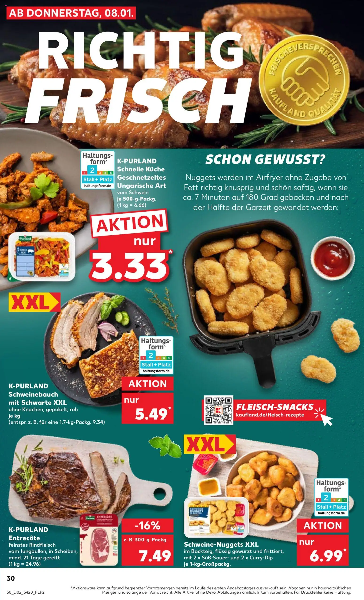 Kaufland prospekt Berlin	 – gültig ab 08.01.2026 | Seite: 30 | Produkte: Schweinebauch, Küche, Entrecote, Rindfleisch