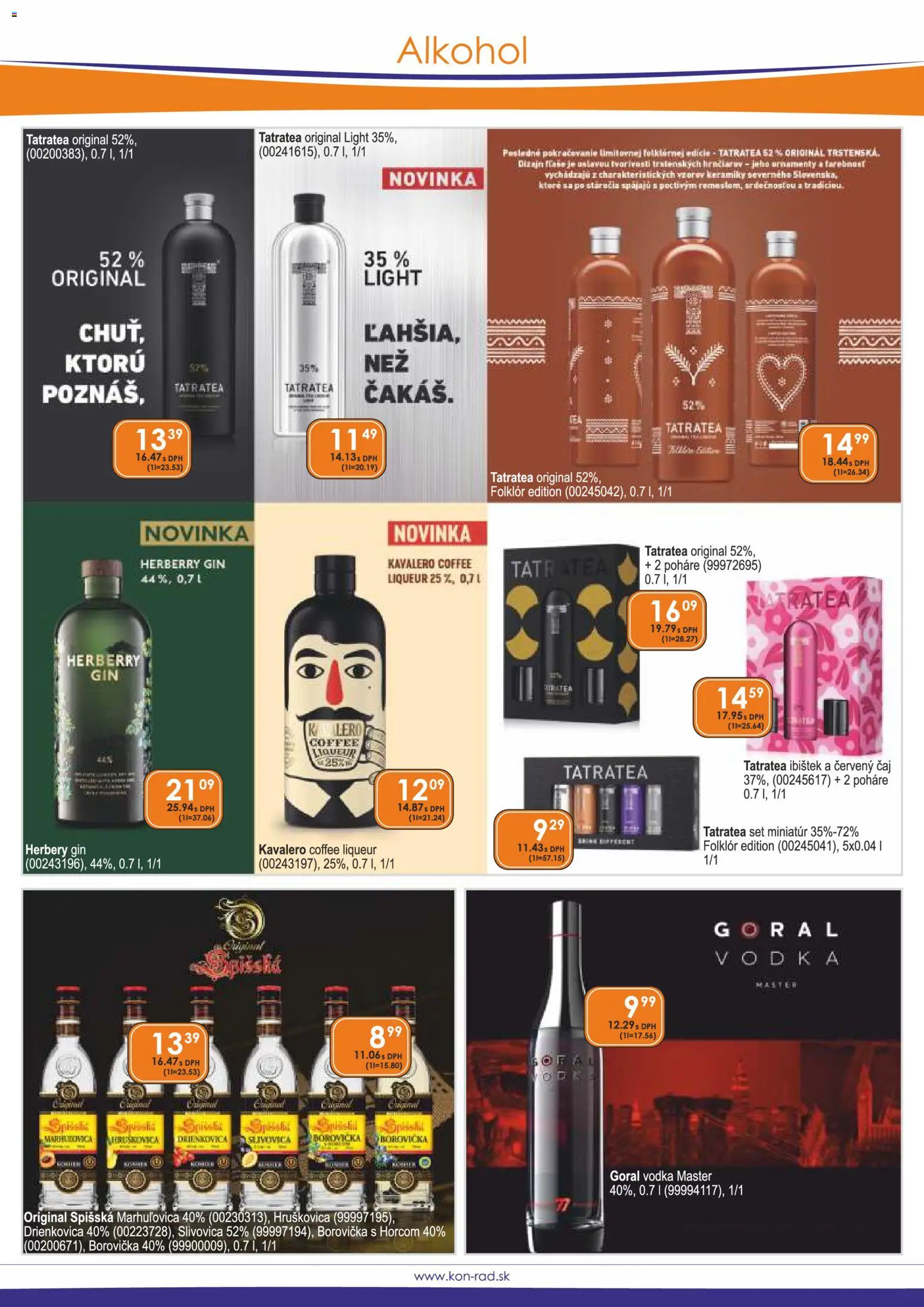 Nové KON - RAD akcie – leták je platný od 01.12.2025 | Strana: 20 | Produkty: Borovička, Slivovica, Vodka, Alkohol