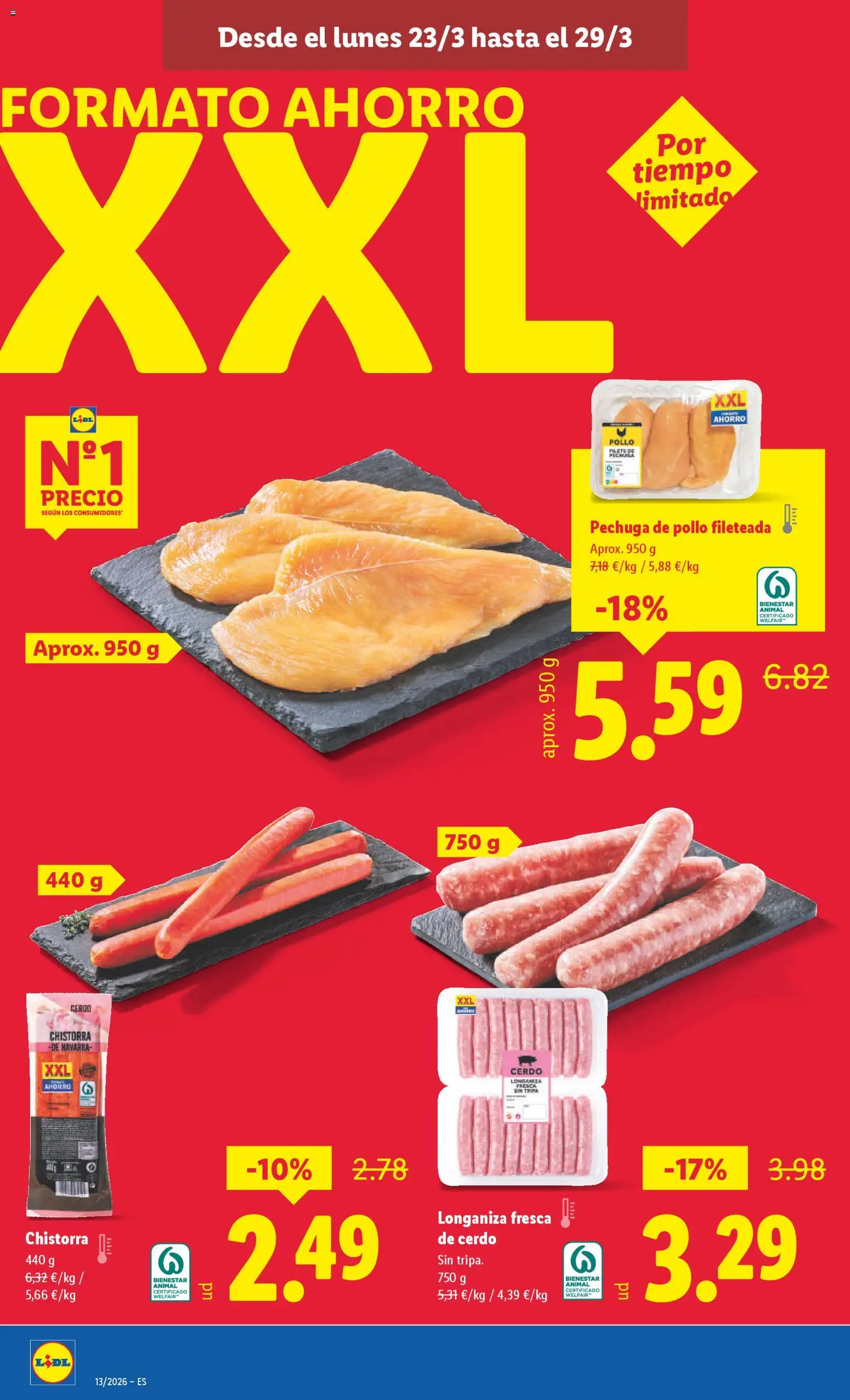 Lidl folleto │ válido desde el 23.03.2026 | Página: 4 | Productos: Pechuga de pollo fileteada, Cerdo, Longaniza