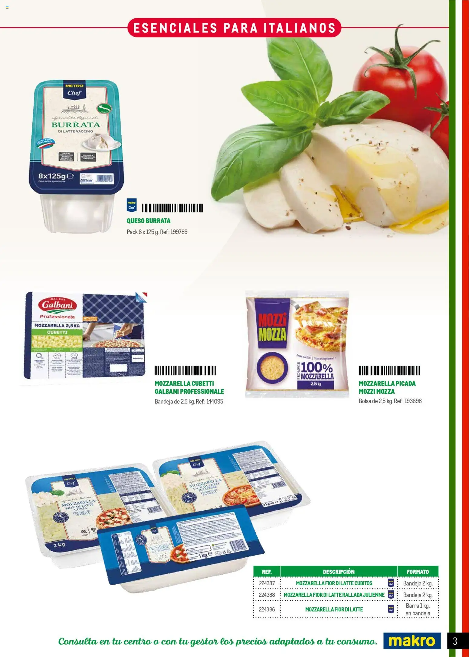 Makro Restaurantes italianos Norte │ válido desde el 27.03.2026 | Página: 3 | Productos: Queso, Bolsa, Bandeja