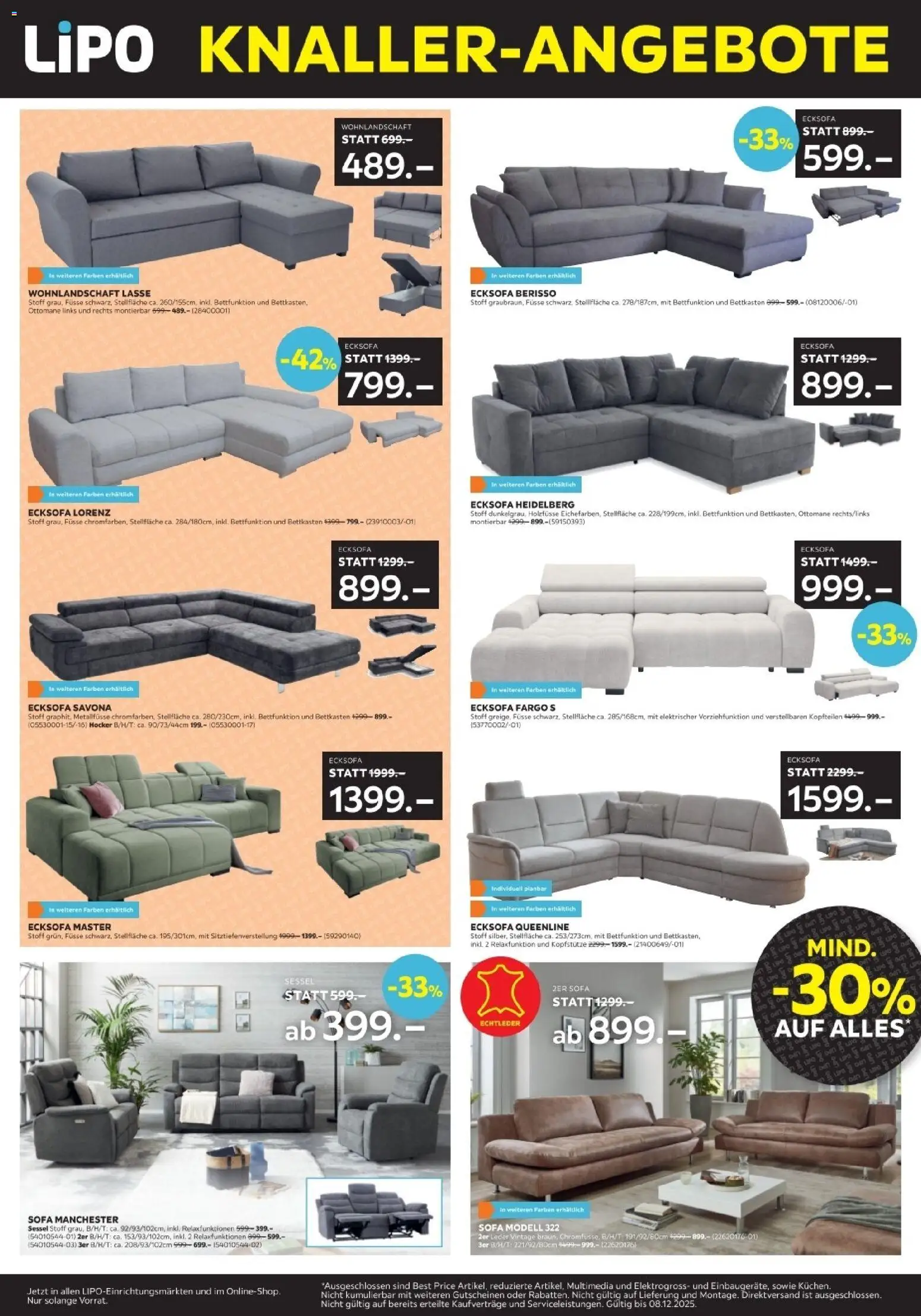 Lipo - Black Friday – gültig ab 25.11.2025 | Seite: 2 | Produkte: Hocker, Sofa, Ecksofa, Wohnlandschaft
