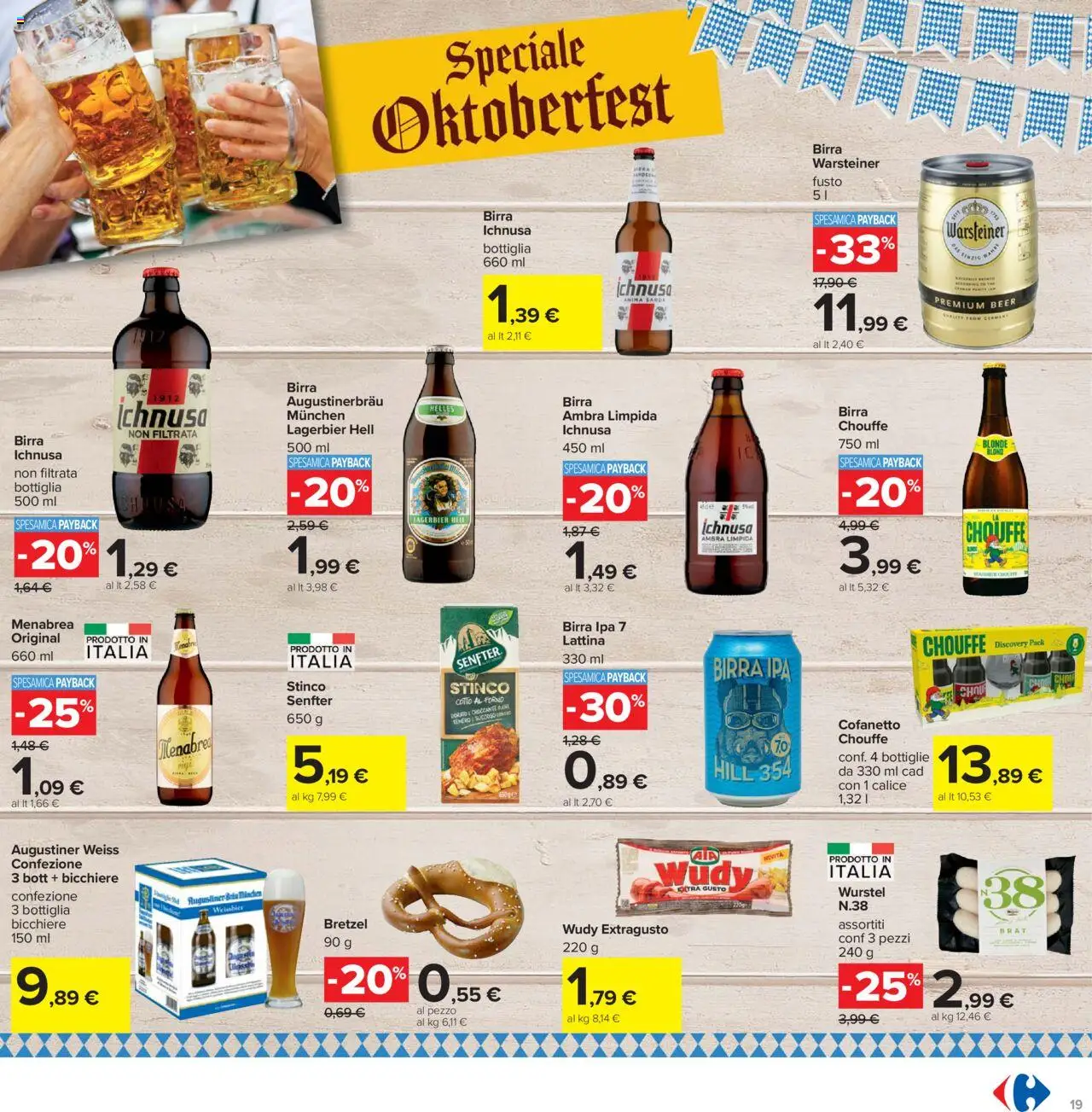 Volantino Carrefour del 15.09.2025 | Pagina: 19 | Prodotti: Calice, Birra, Wurstel, Forno