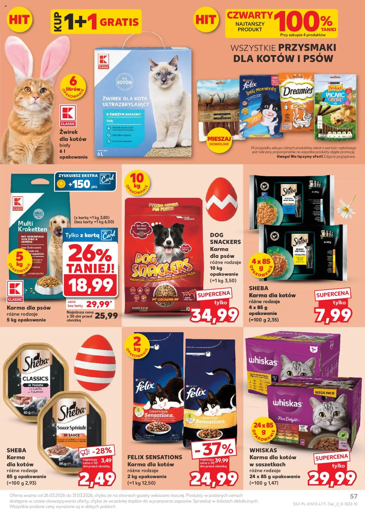 Kaufland gazetka od 26.03.2026 | Strona: 57 | Produkty: Karta, Żwirek dla kota, Karma dla kotów, Wołowina