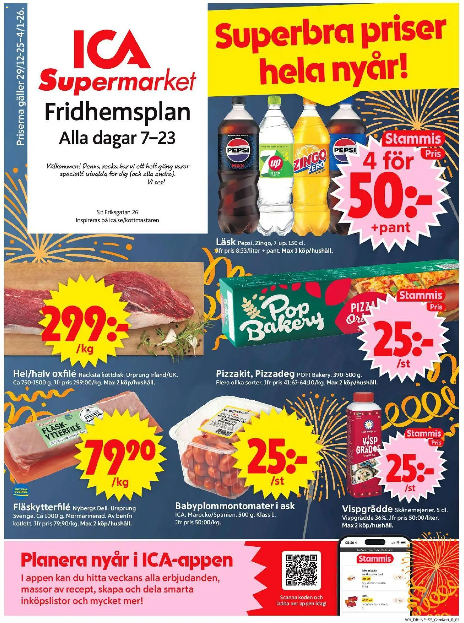 ICA Supermarket reklamblad aktuell från 30.12.2025 | Sida: 1 | Produkter: Zingo, Fläskytterfilé, Oxfilé, Vispgrädde