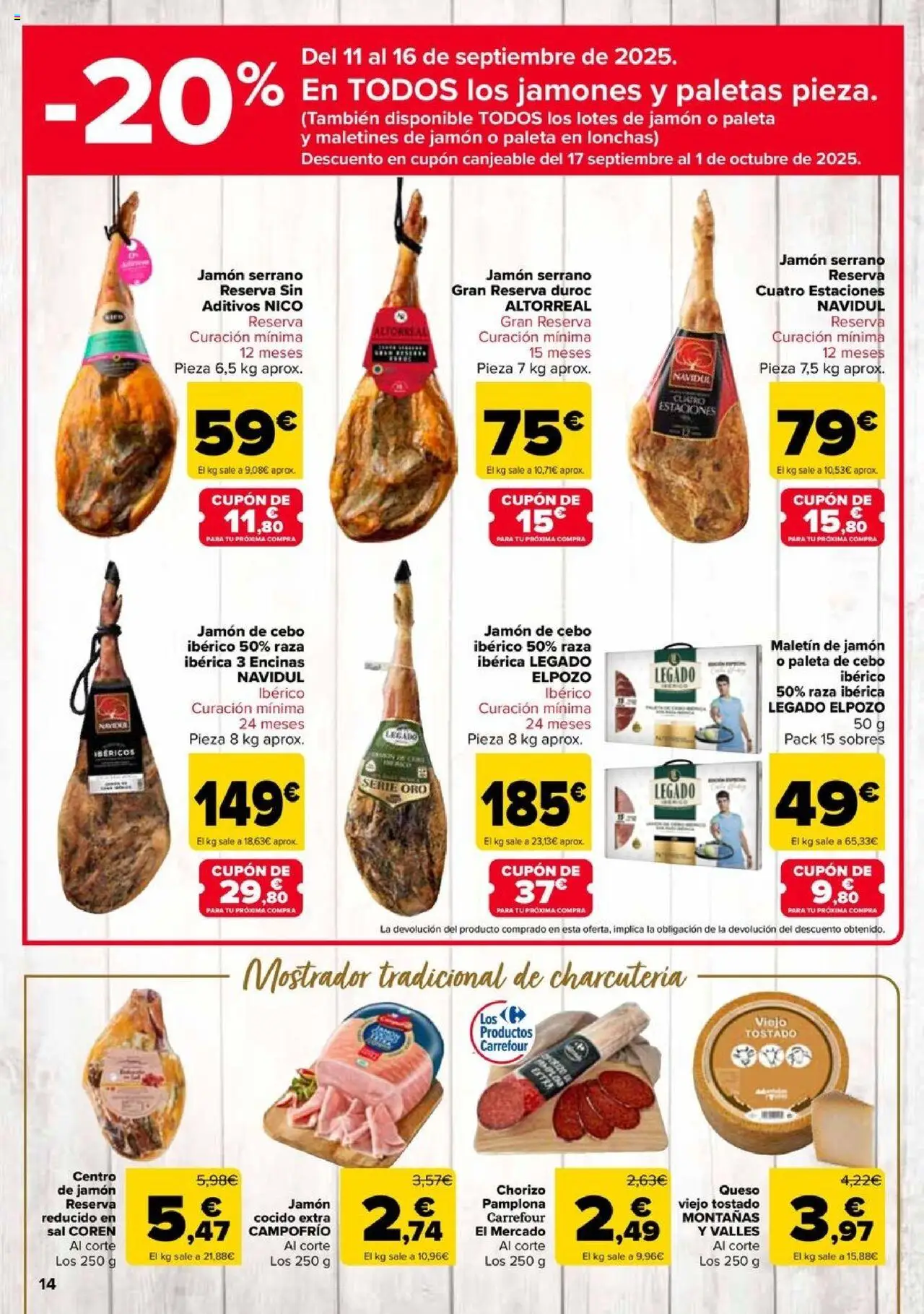 Carrefour folleto │ válido desde el 11.09.2025 | Página: 14 | Productos: Jamón serrano, Queso, Jamón