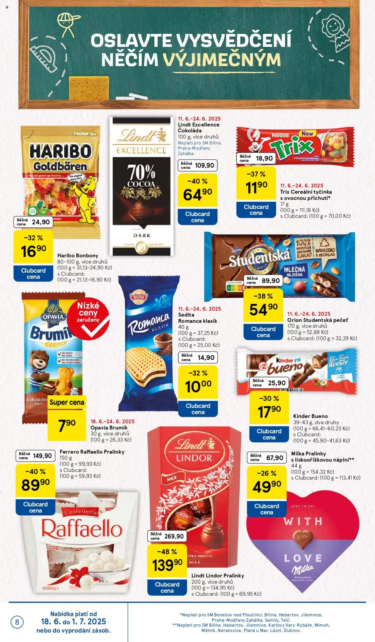 Tesco leták - Supermarket od 18.06.2025 | Strana: 8 | Produkty: Lindt, Čokoláda, Milka, Kinder
