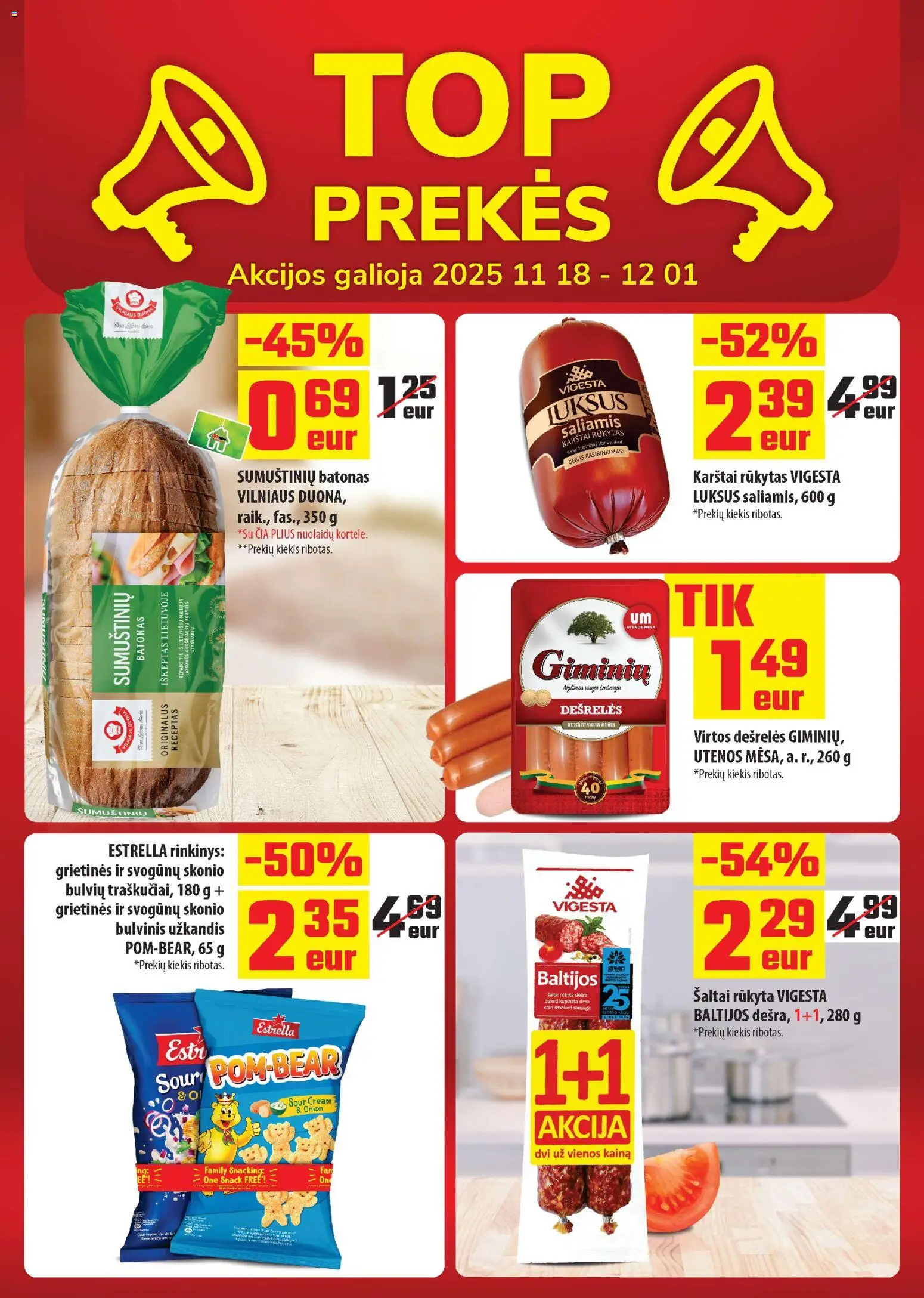 ČIA MARKET akcijos nuo 18.11.2025 | Puslapis: 2 | Prekių: Batonas, Dešrelės, Duona, Saliamis