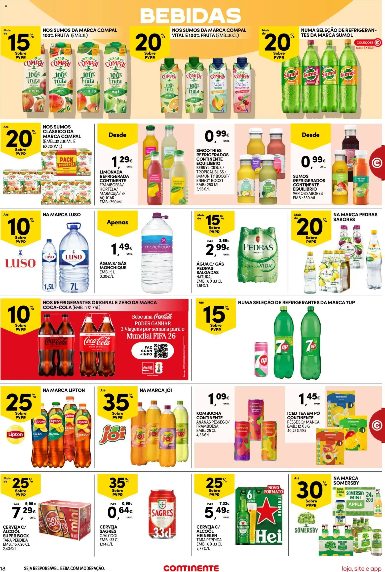 Continente Semanal Continente Bom Dia │ válido de 27.01.2026 | Página: 18 | Produtos: Kombucha, Super bock, Caixa, Sumo