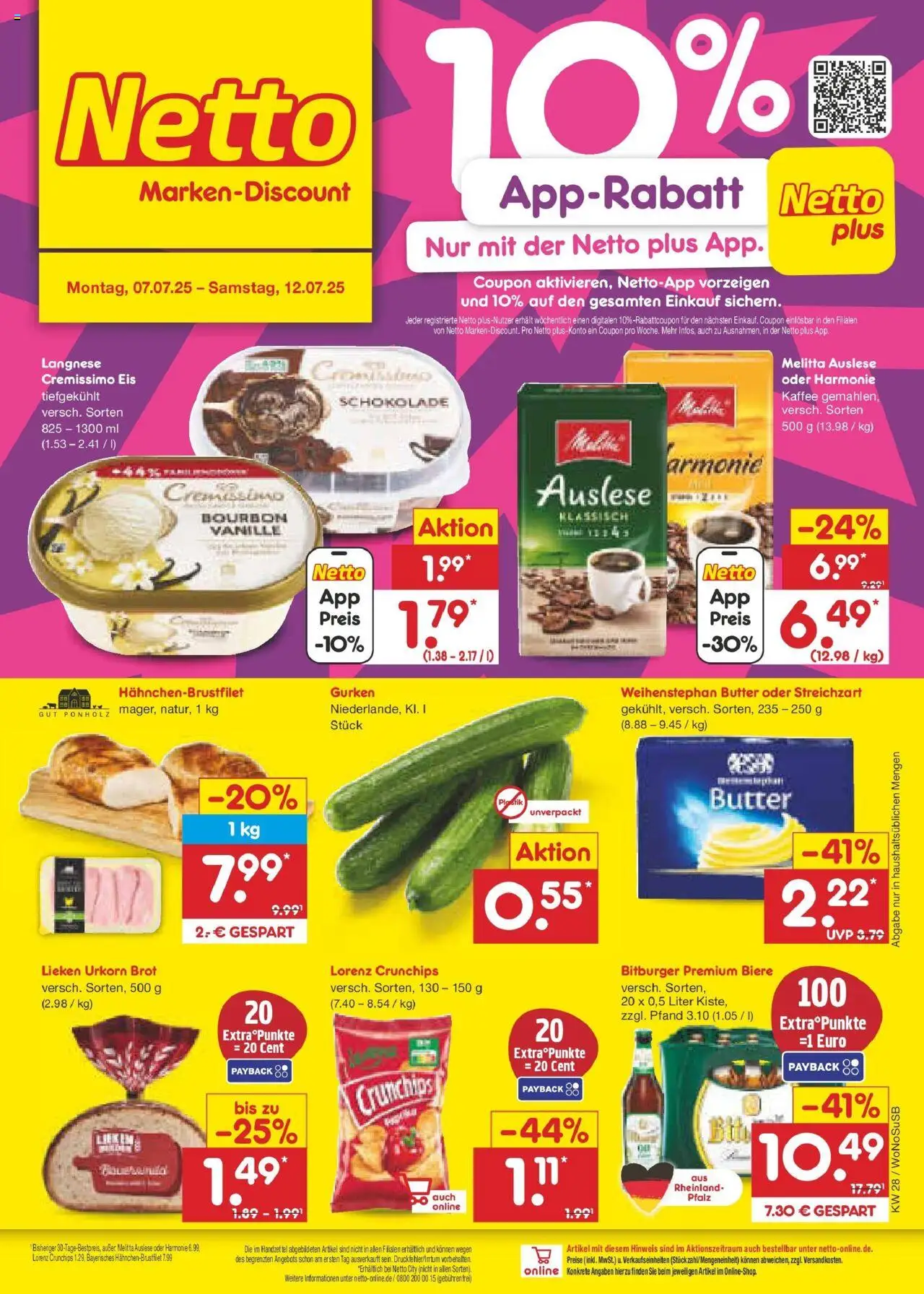 Netto Marken-Discount prospekt Lahnau	 - gültig ab dem 07.07.2025 | Seite: 1 | Produkte: Melitta, Langnese cremissimo, Gurken, Eis